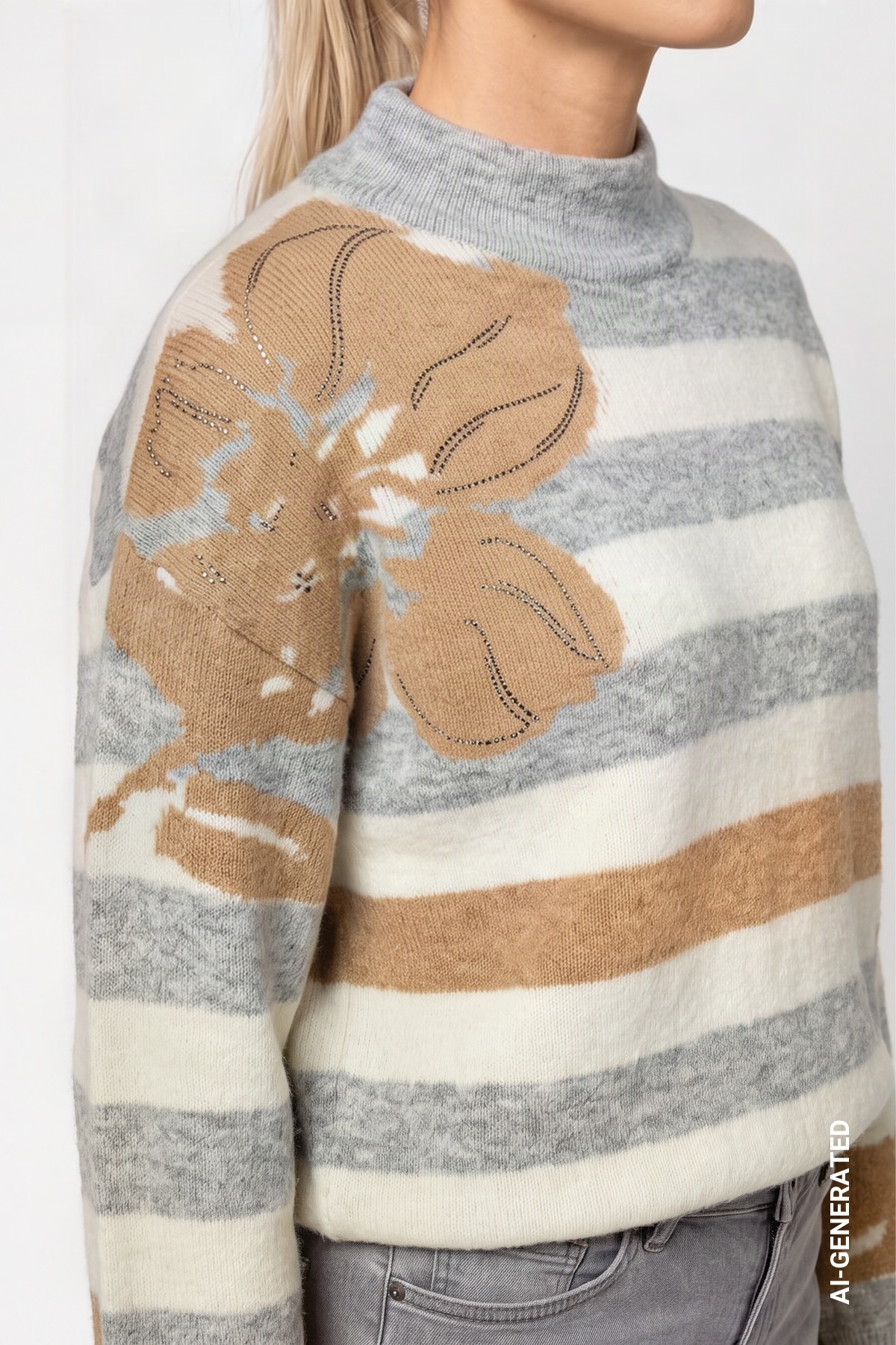 Monari Strickpullover »Pullover Ringel + Blume« Regular fit mit Stehkragen