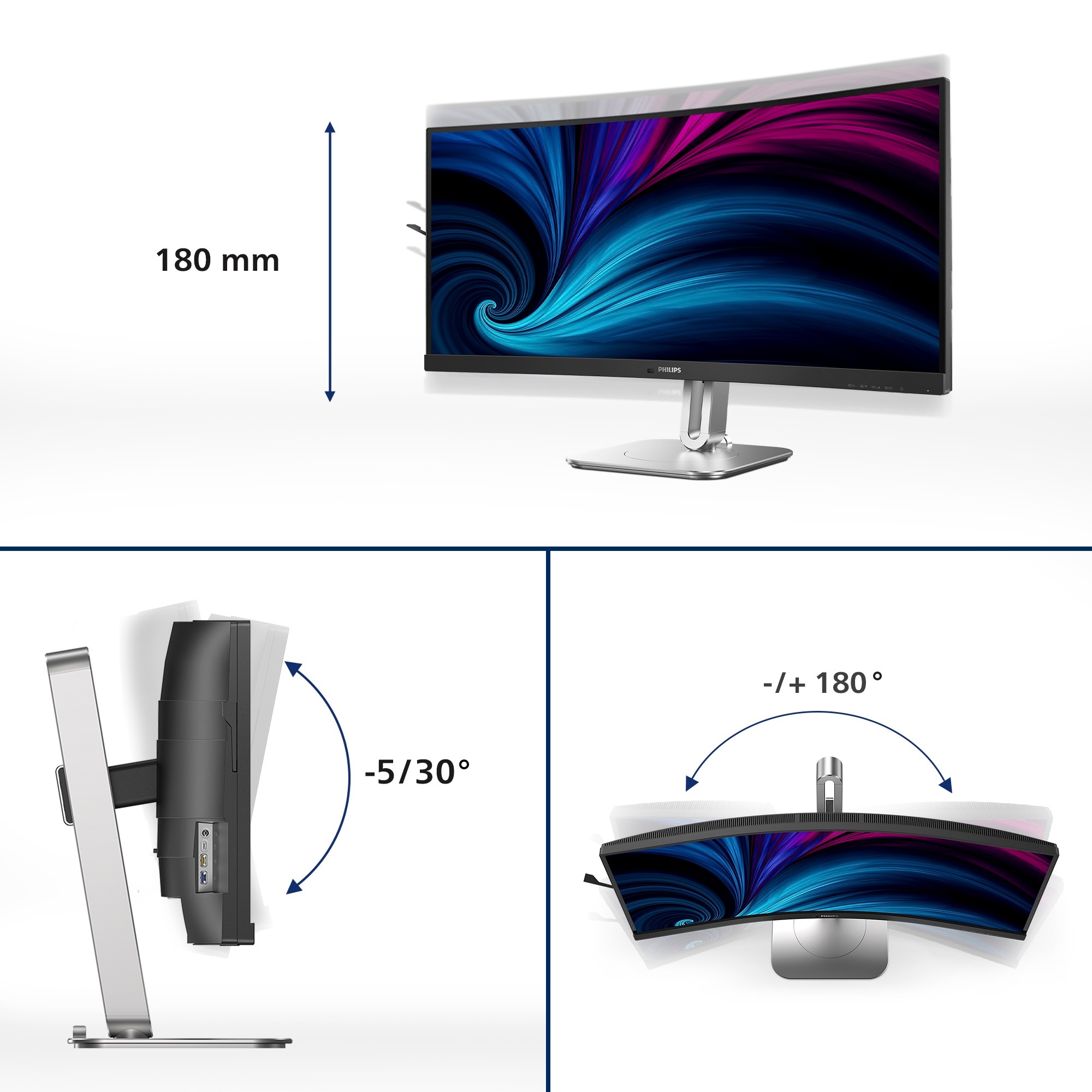 Philips LED-Monitor »34B2U5600C«, 86,4 cm/34 Zoll, 3440 x 1440 px, WQHD, 4 ms Reaktionszeit, 120 Hz, Höhe, Drehung, Neigung