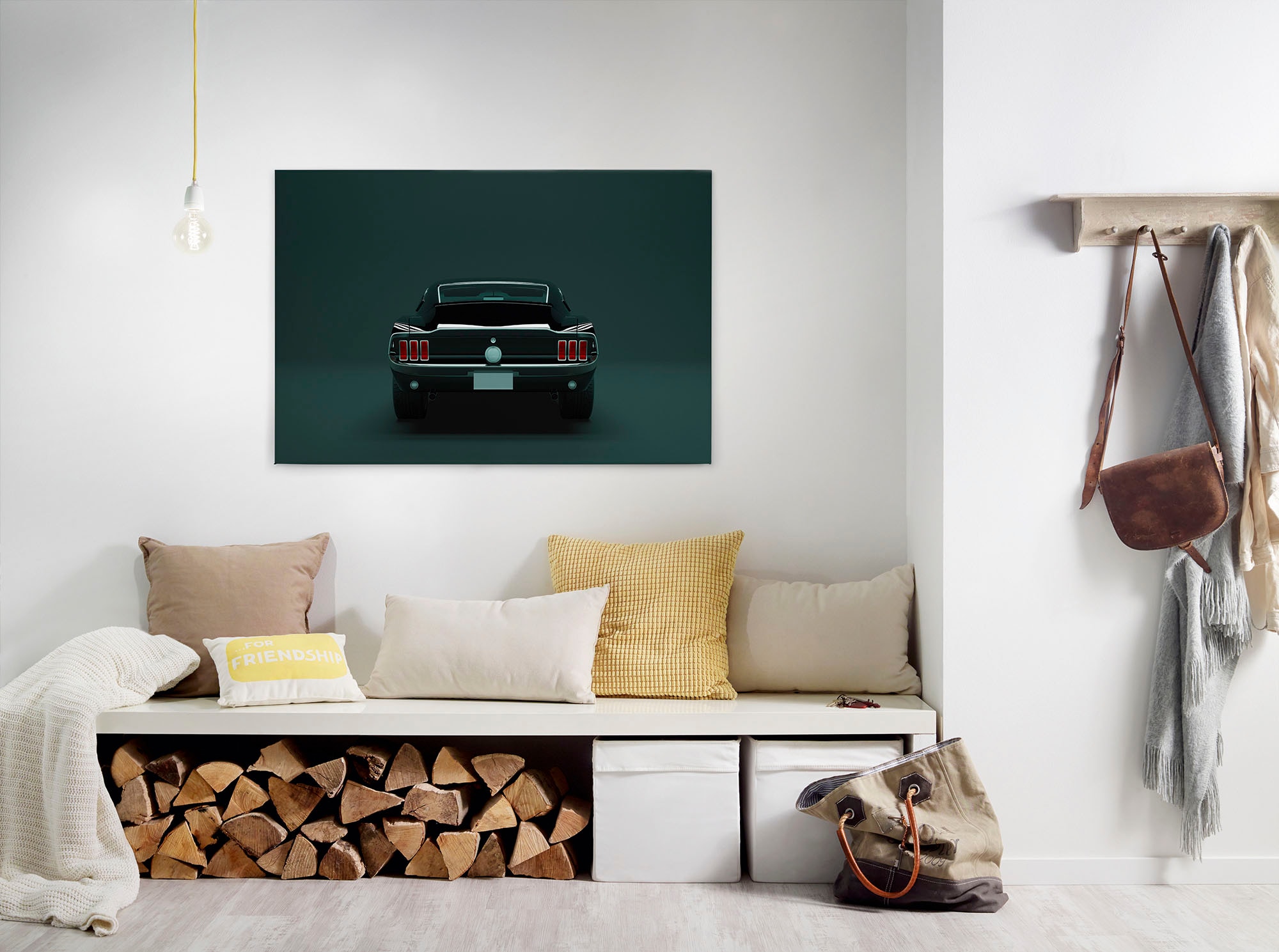 Bricoflor Leinwand Bild Mit Oldtimer Auto Wandbild In Petrol Und Schwarz Fü günstig online kaufen