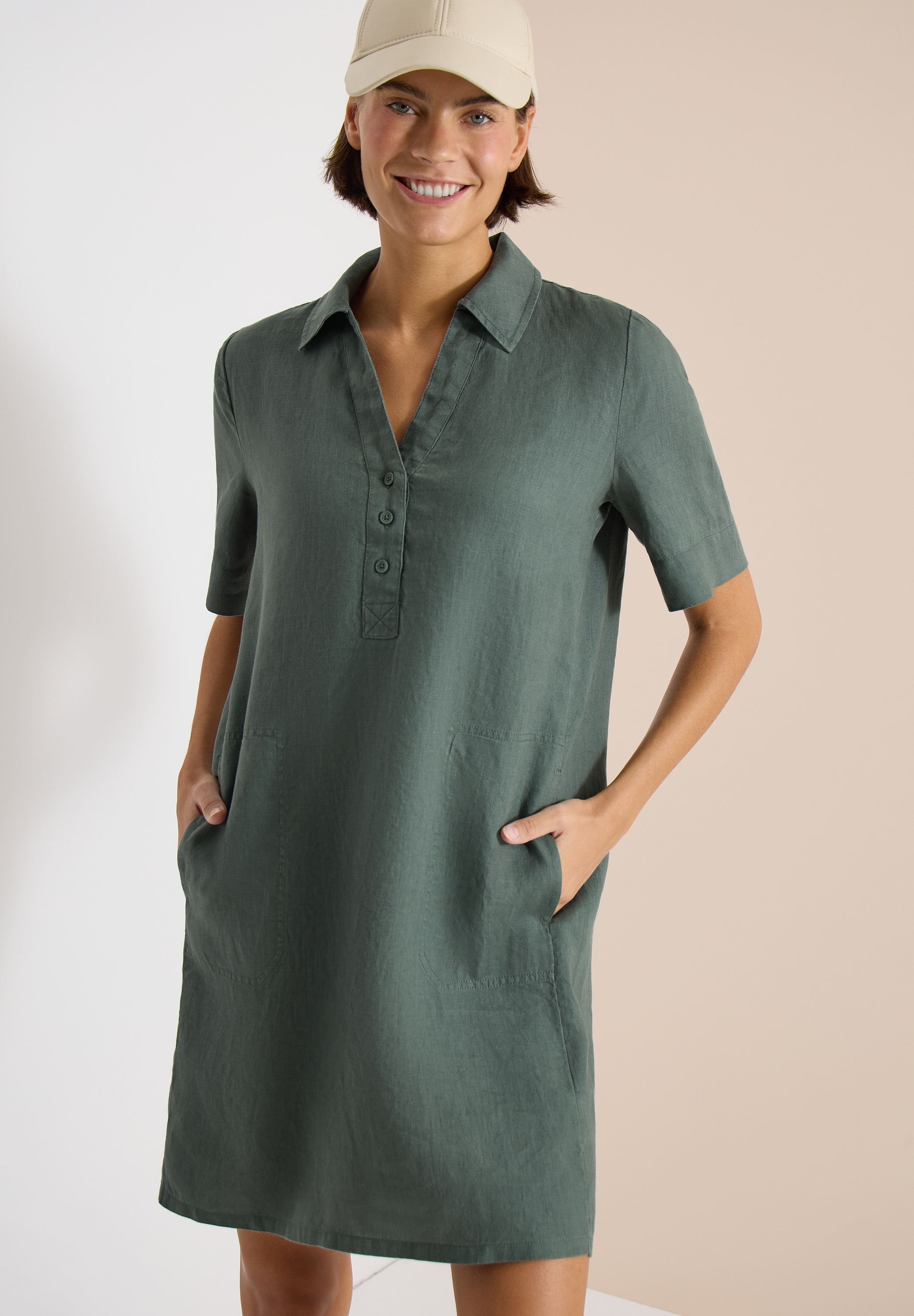 Cecil Blusenkleid Eingrifftaschen Sommerkleid aus Leinen