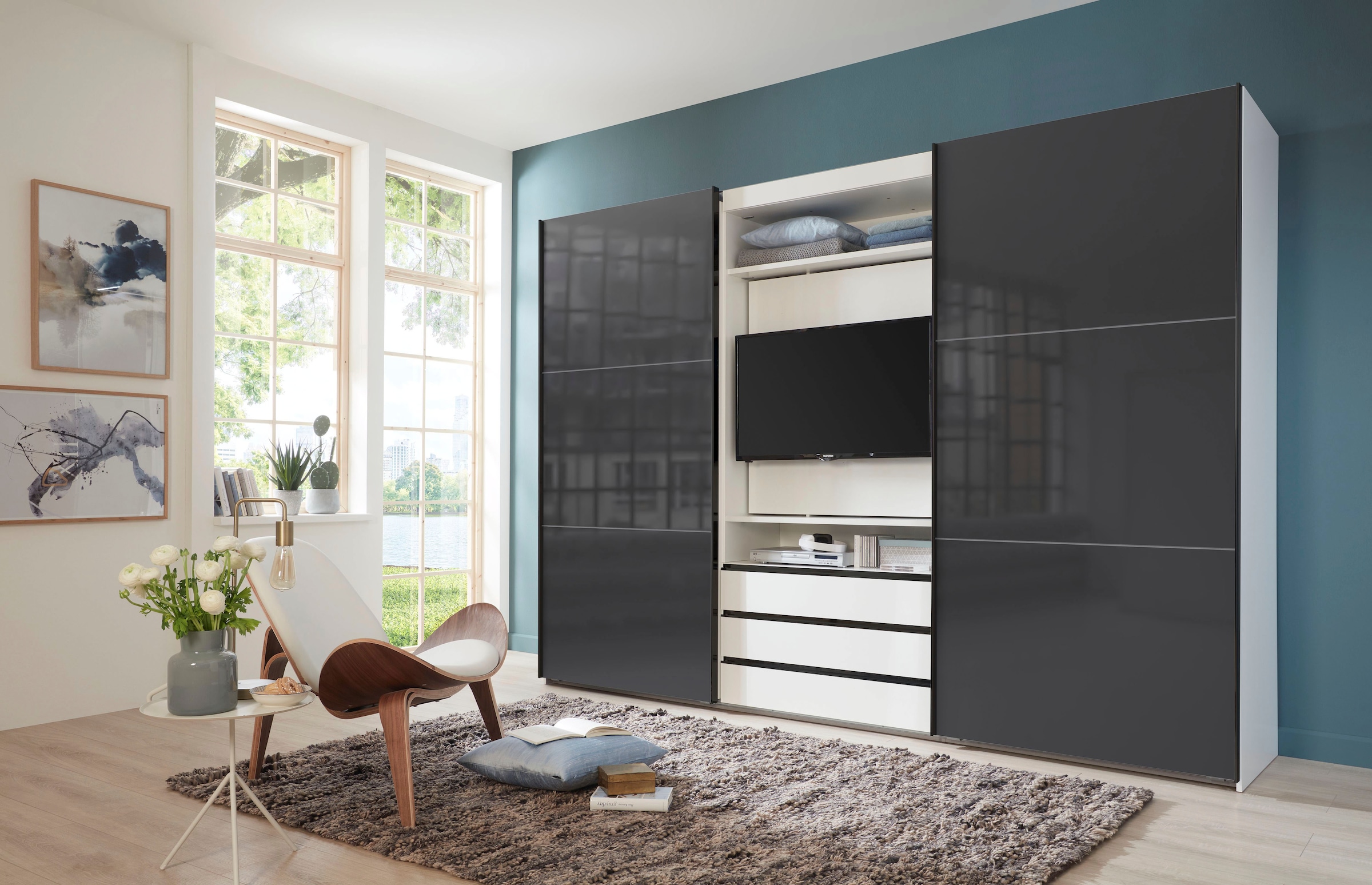 Wimex Schwebetürenschrank »Magic by fresh to go«, tolles EXTRA: mit drehbarem TV-Element, Fronten aus Glas