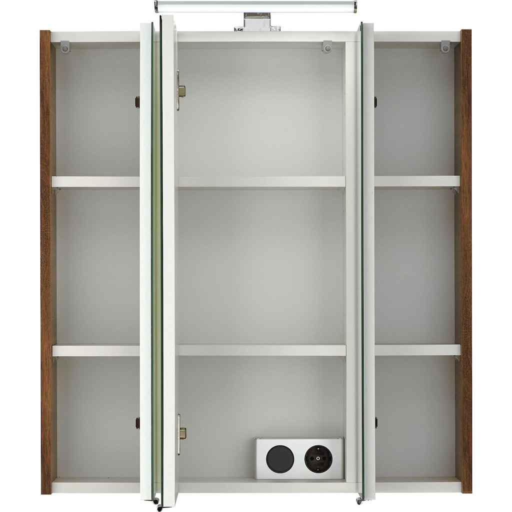 PELIPAL Spiegelschrank »Quickset«, Breite 65 cm, 3-türig, LED-Beleuchtung, Schalter-/Steckdosenbox, Türdämpfer