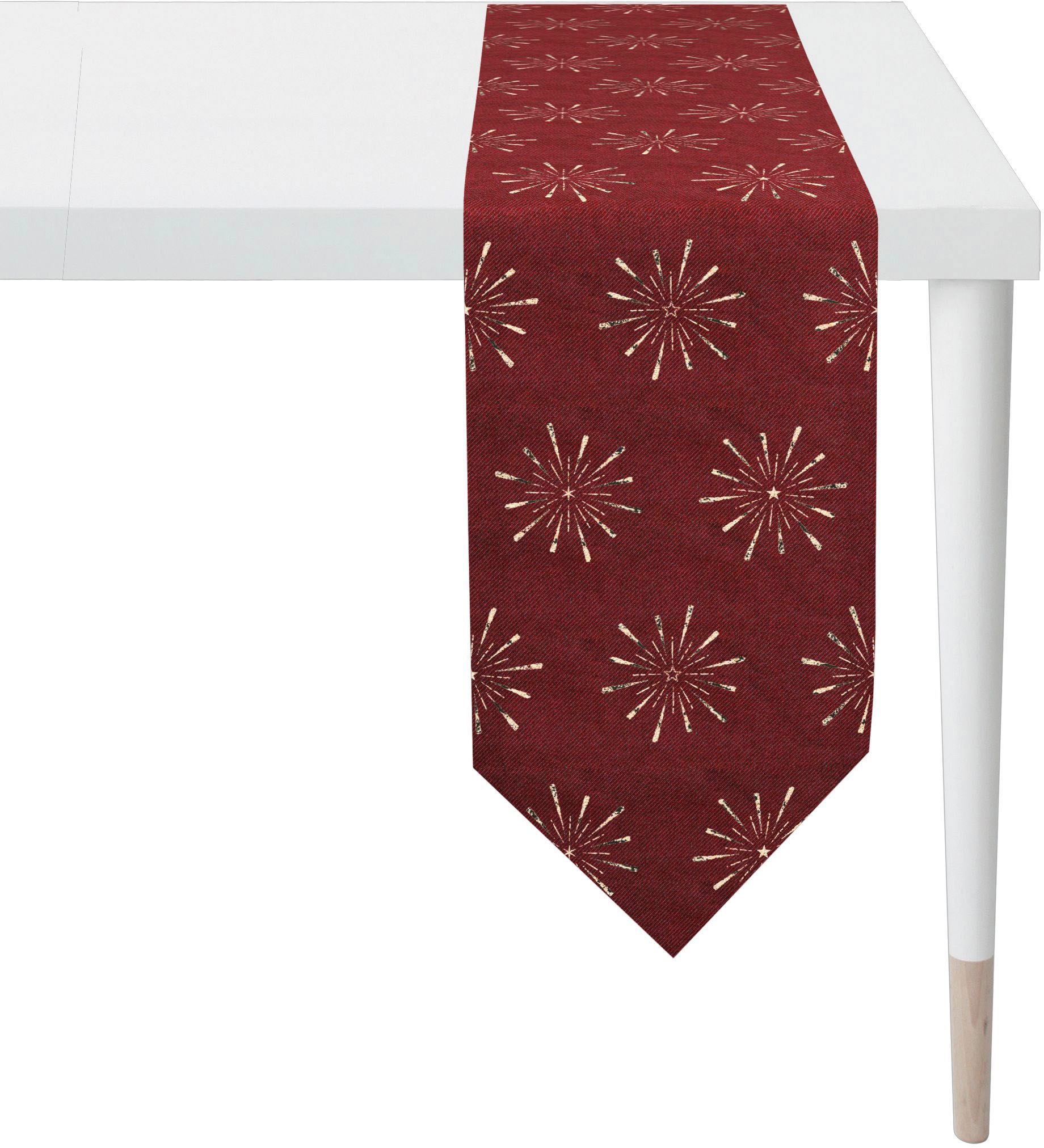 APELT Tischband »6302 CHRISTMAS GLAM, Weihnachtsdeko, Weihnachten« Lurex-Jacquardgewebe rot/goldfarben Obermaterial: 65% Polyester, 30% Viskose, 5%...