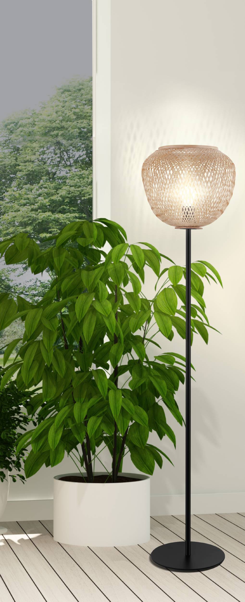 EGLO Stehlampe »Dembleby«, 1 flammig, Leuchtmittel E27 | ohne Leuchtmittel, Holzkorb geflochten, Natur, Vintage, Hygge, 1-flammig