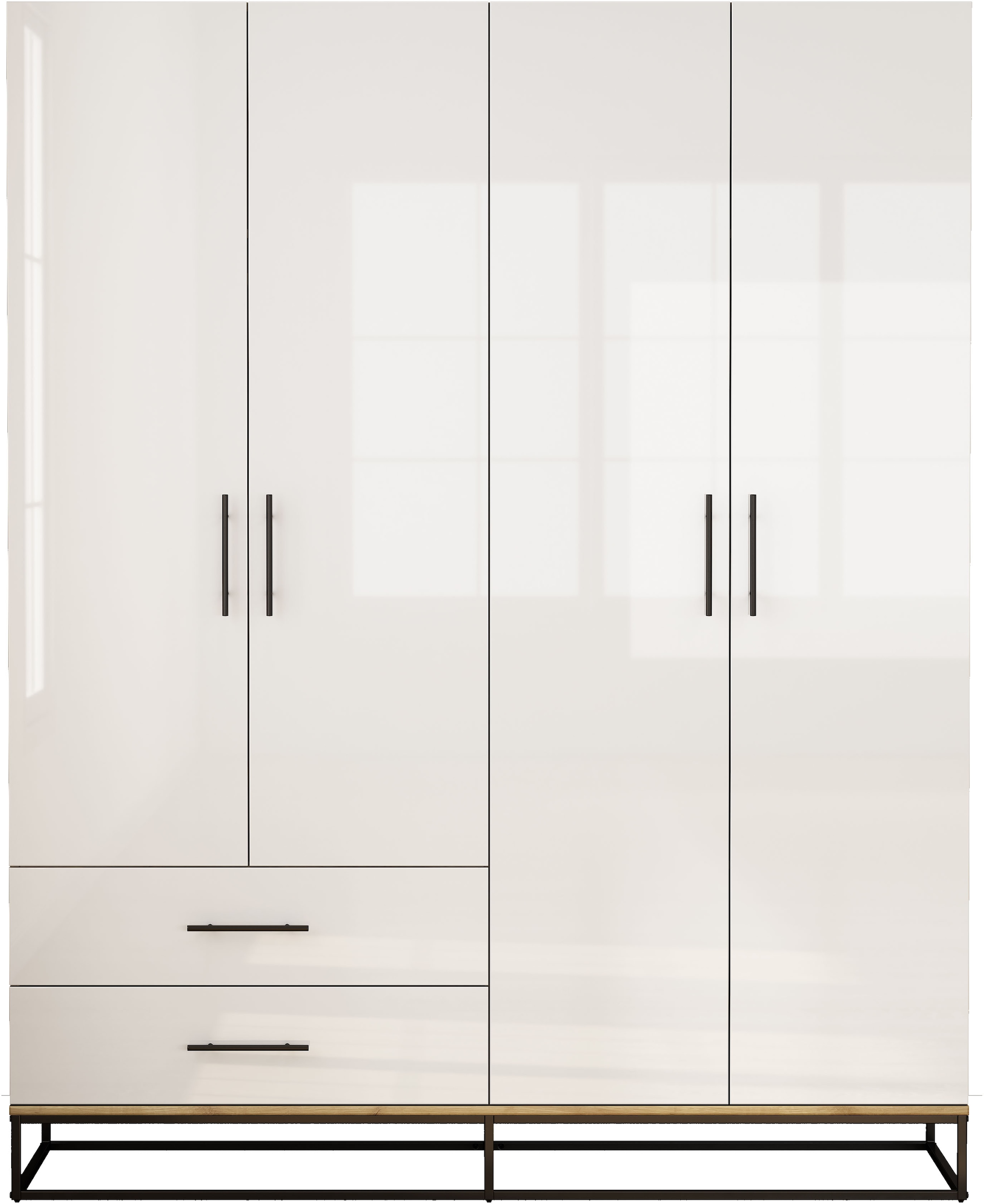 OTTO home Kleiderschrank »Lucca Schlafzimmerschrank Garderobe Hochglanz Bestseller« Schwarze Griffe und Kufengestell aus Metall, 