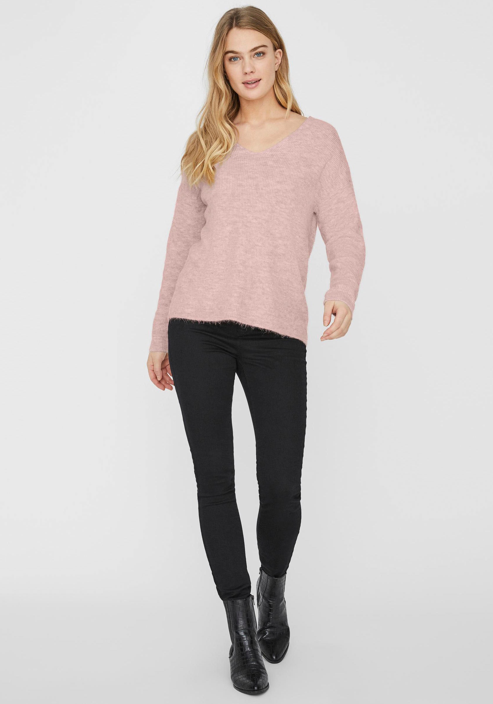 Vero Moda V-Ausschnitt-Pullover »VMCREWLEFILE LS V-NECK BLOUSE NOOS« Materialmix, loose fit