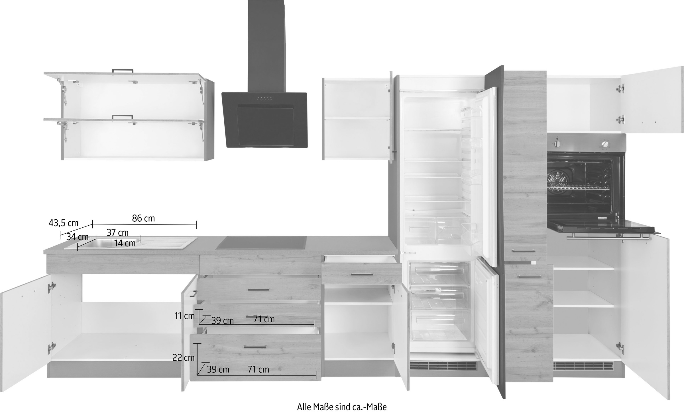 KOCHSTATION Küchenzeile »KS-Trier«, mit E-Geräten, Breite 380 cm