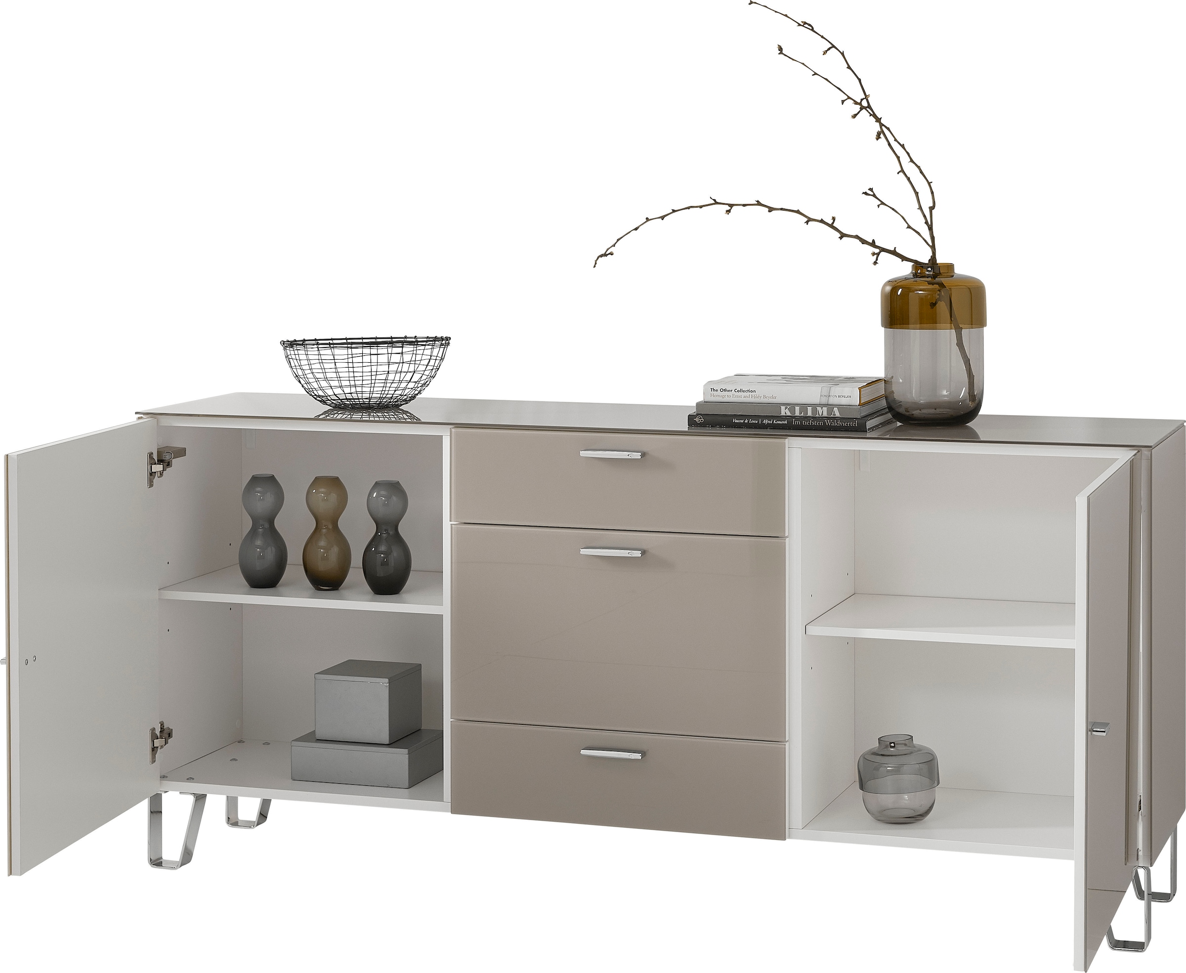 LEONARDO Sideboard »Cube«, mit Sicherheitsglas und edlem MDF Holz, Breite 189 cm
