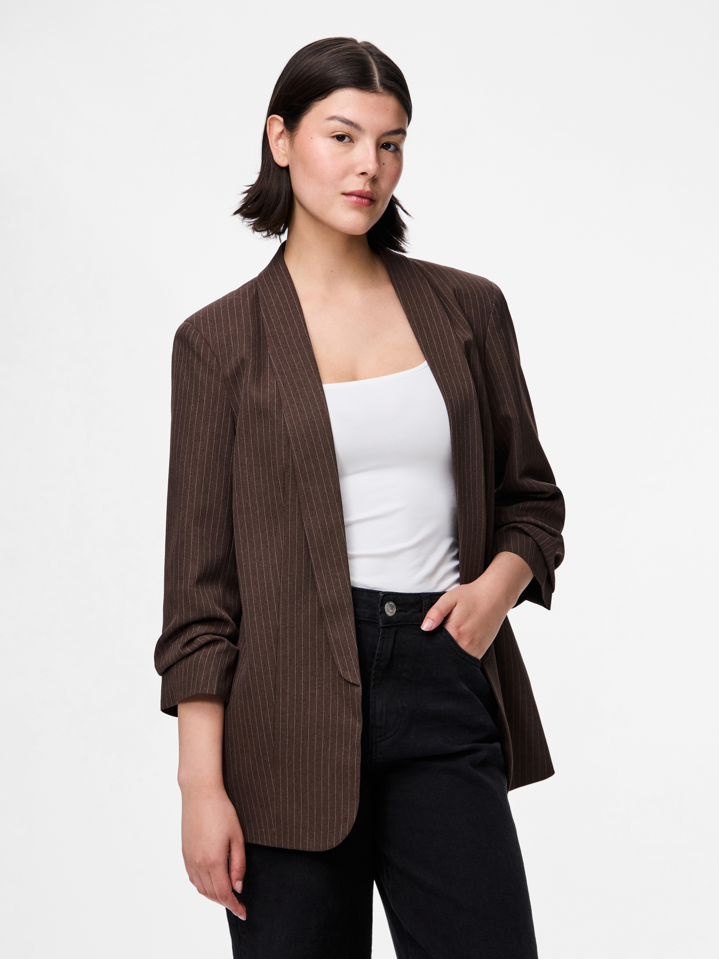 pieces Blusenblazer »PCBOSELLA 3/4 PINSTRIPE BLAZER NOOS BC« Materialmix, regular fit