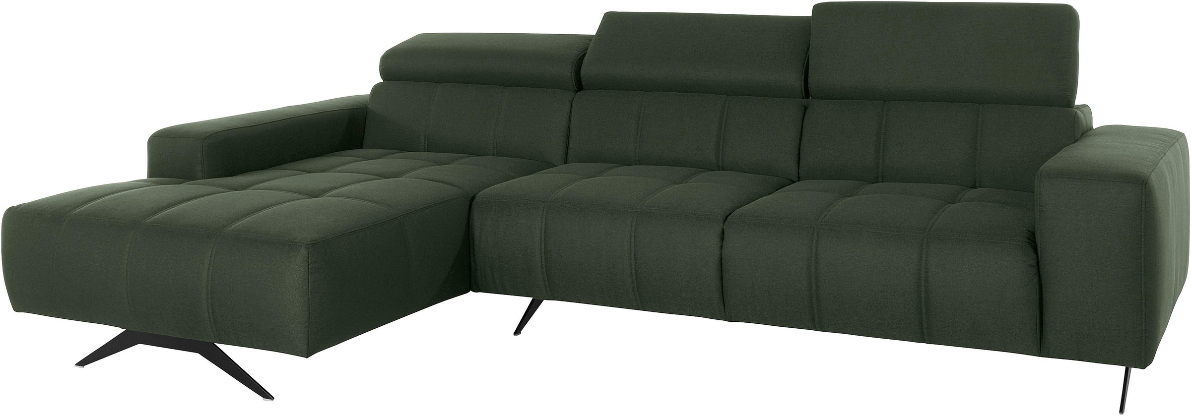 DOMO collection Ecksofa »Trento L-Form, mit Kufenfuß oder Einzelfuß«, wahlweise mit Kopfteilverstellung, Recamiere links/rechts bestellbar