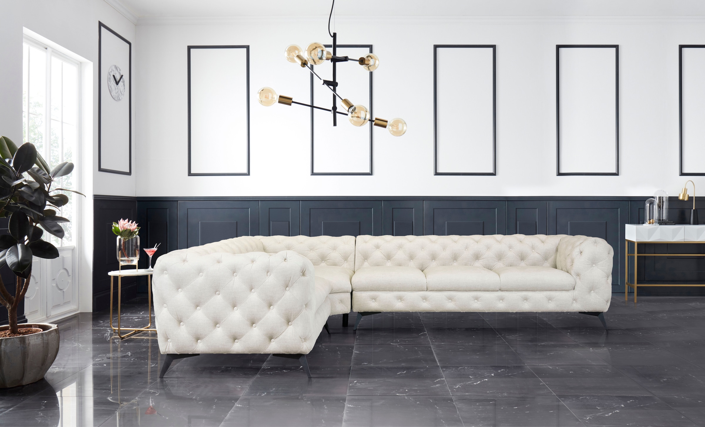 Leonique Chesterfield-Sofa »Ecksofa GLYNIS L-Form mit Wellenunterfederung, günstig online kaufen