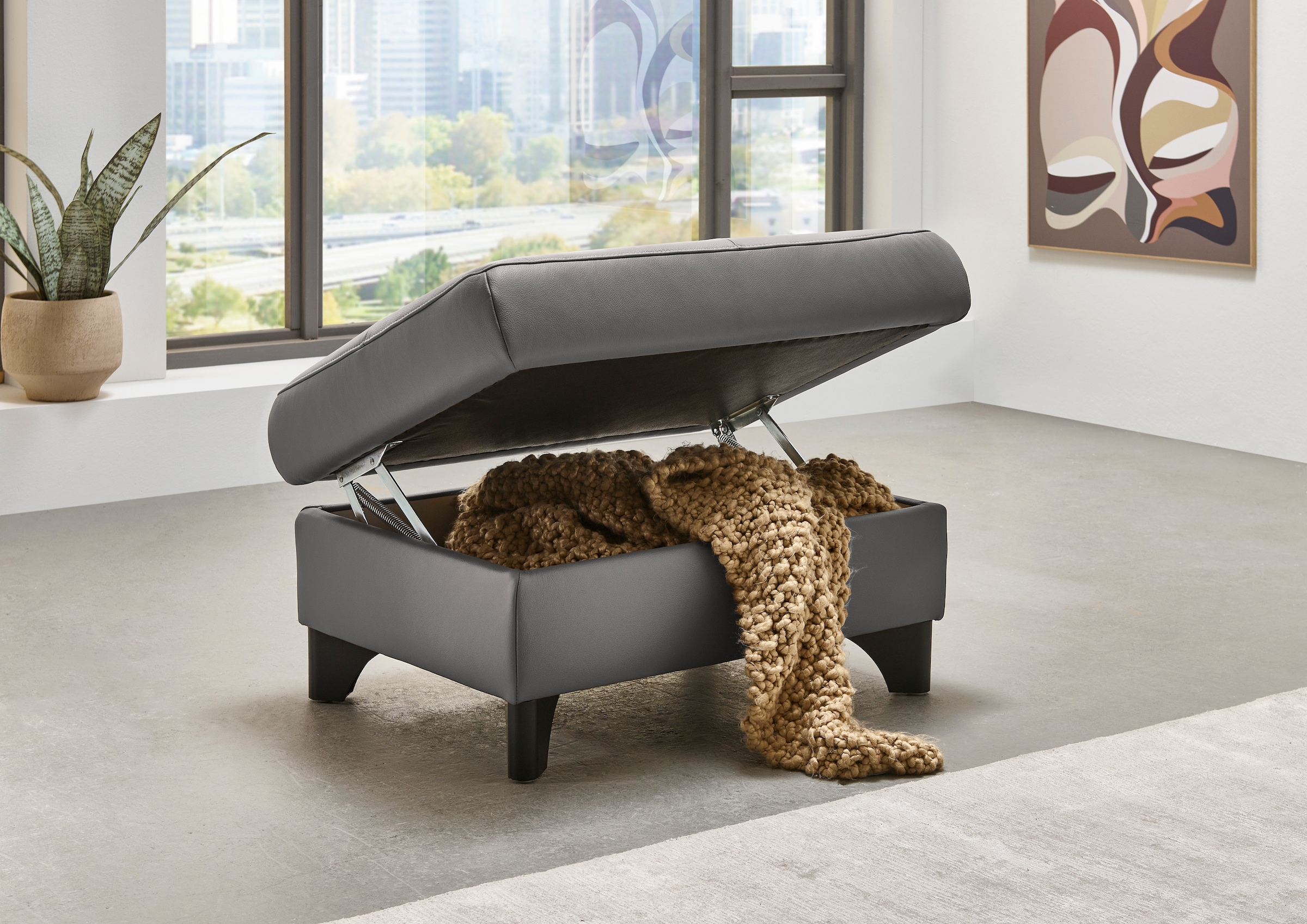 Die PlanBar Hocker »PN-EM23166«, Aufklappbar mit Stauraum, stylische Metallfüße