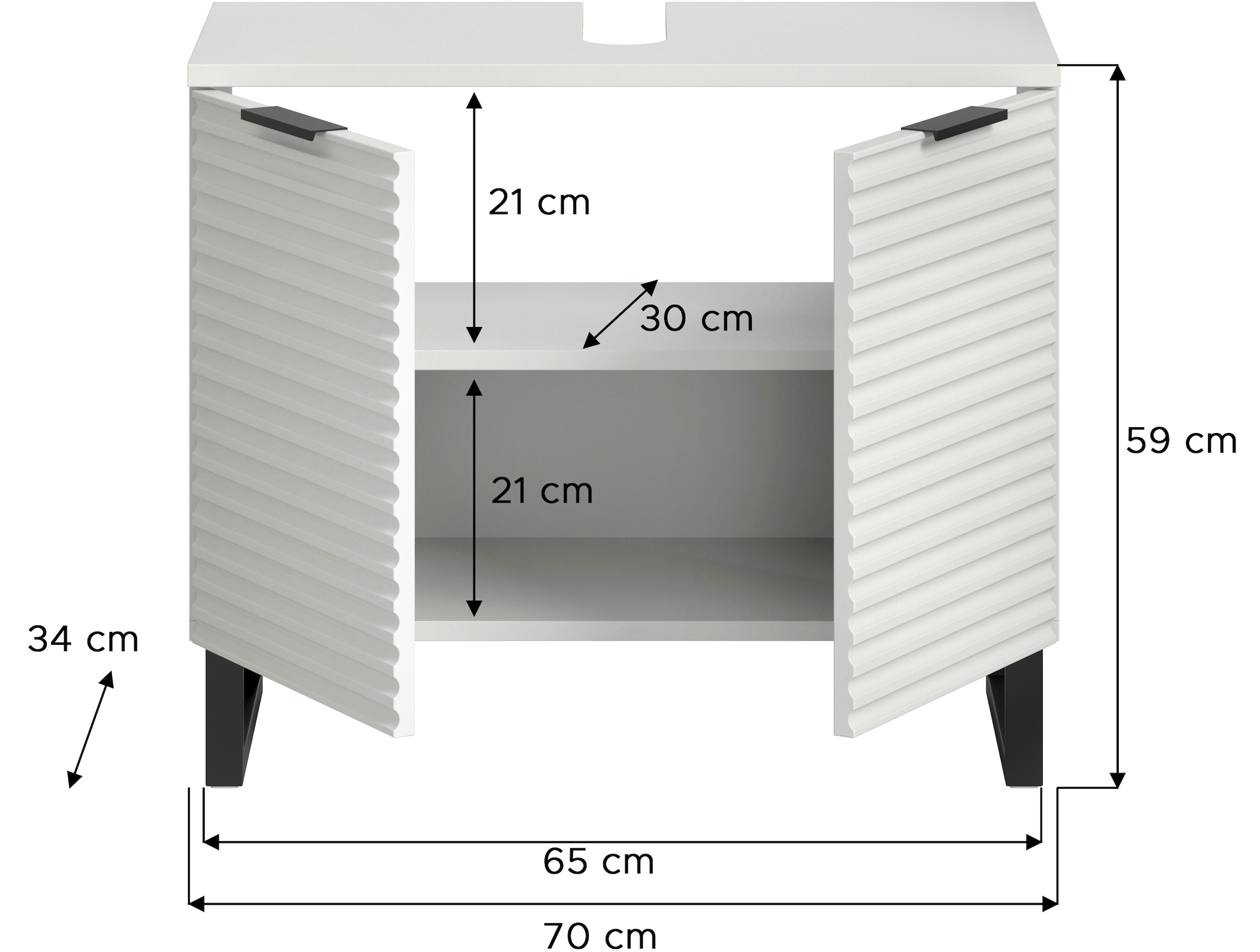 welltime Waschbeckenunterschrank »Litica, Breite 70 cm, inkl. Siphonausschnitt, 1 Einlegeboden, 2 Türen«, Badschrank, Waschbeckenschrank, Badezimmer, Bad-Möbel