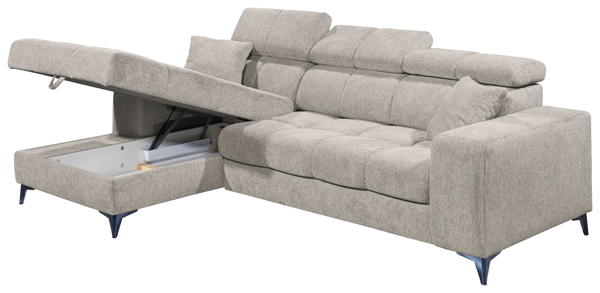 ED EXCITING DESIGN Ecksofa »Sydney L-Form« mit Bettfunktion, Bettkasten, Kopfteilverstellung & 2 Zierkissen