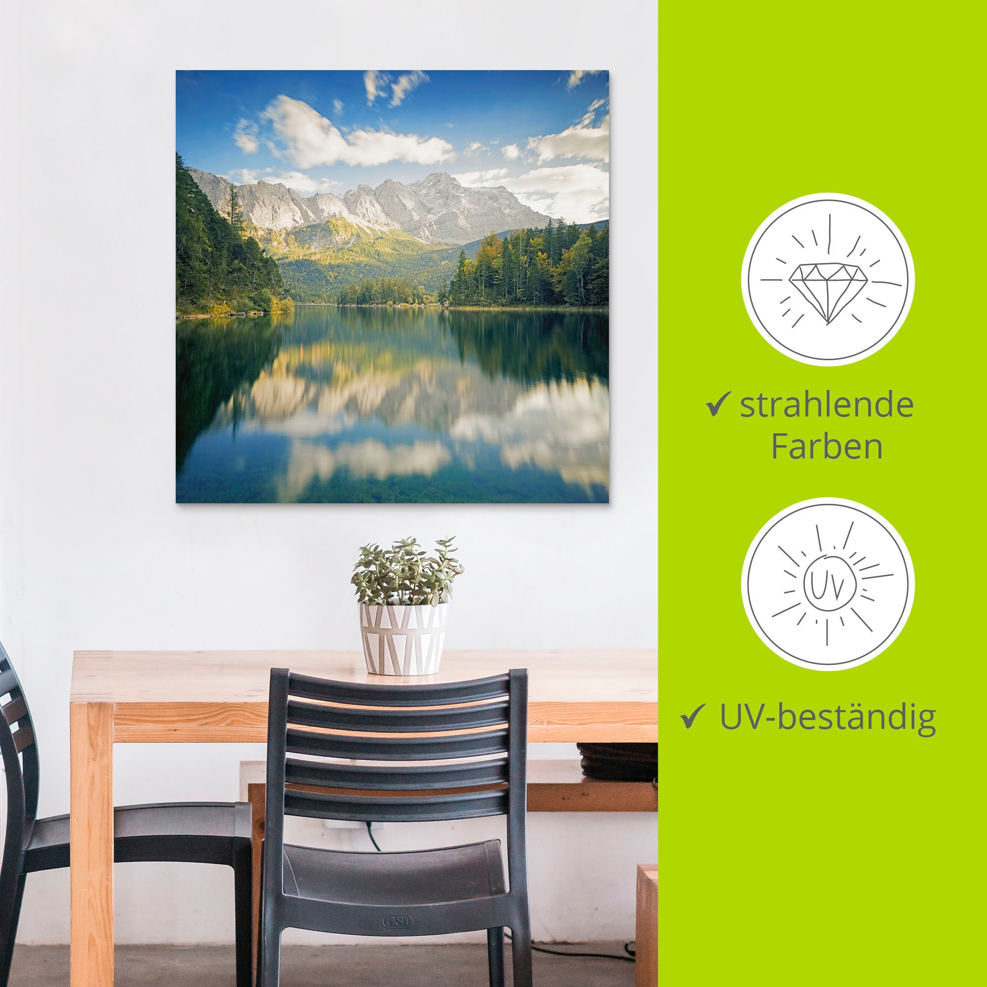 Artland Wandbild »Zugspitze mit Eibsee«, Berge & Alpenbilder, (1 St.), als Alubild, Leinwandbild, Wandaufkleber oder Poster in versch. Größen