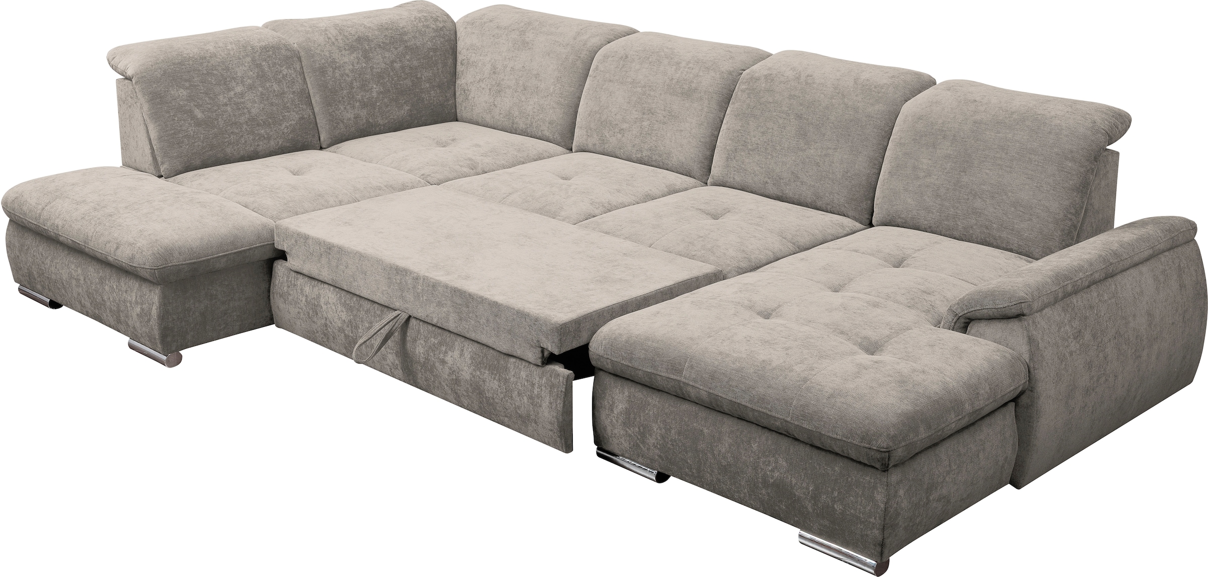 WERK2 Wohnlandschaft »Pula mit Bett & Bettkasten, Kopfteil- & Sitztiefenverstellung, bequem« U-Form, XXL, Schlaffunktion, Bettkasten, verstellbare Kopfteile