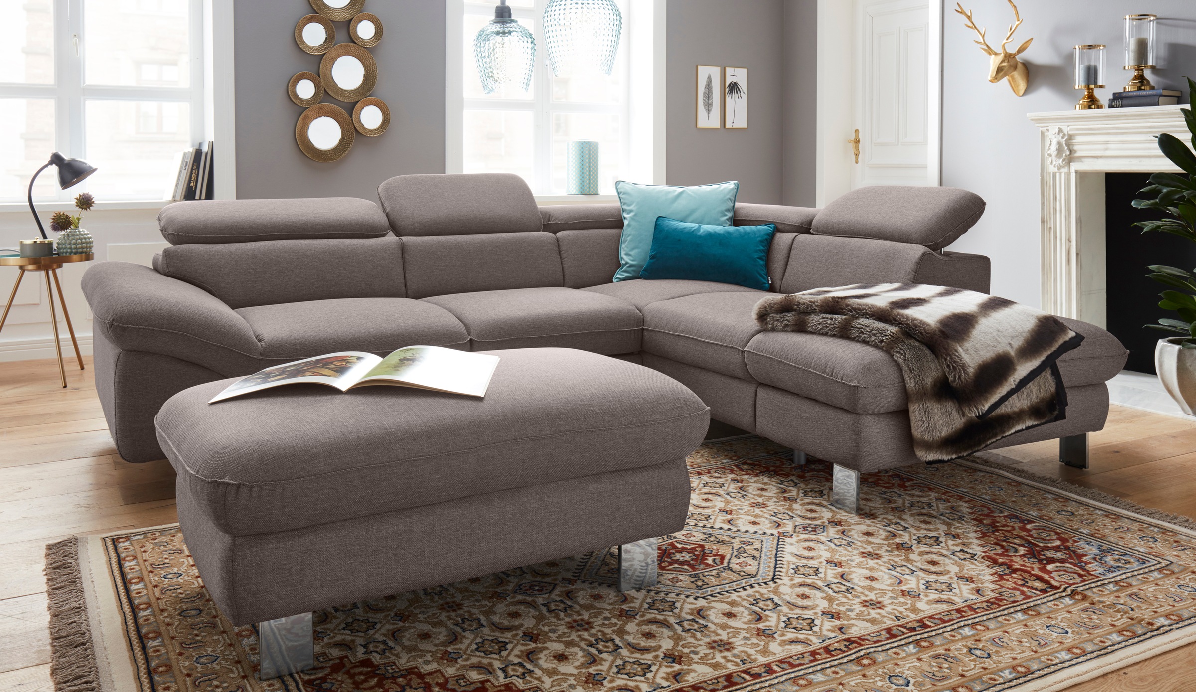 COTTA Polstergarnitur »Driver L-Form«, (Set, 2 tlg.), Set bestehend aus: Ecksofa mit Kopfteilverstellung & Hocker