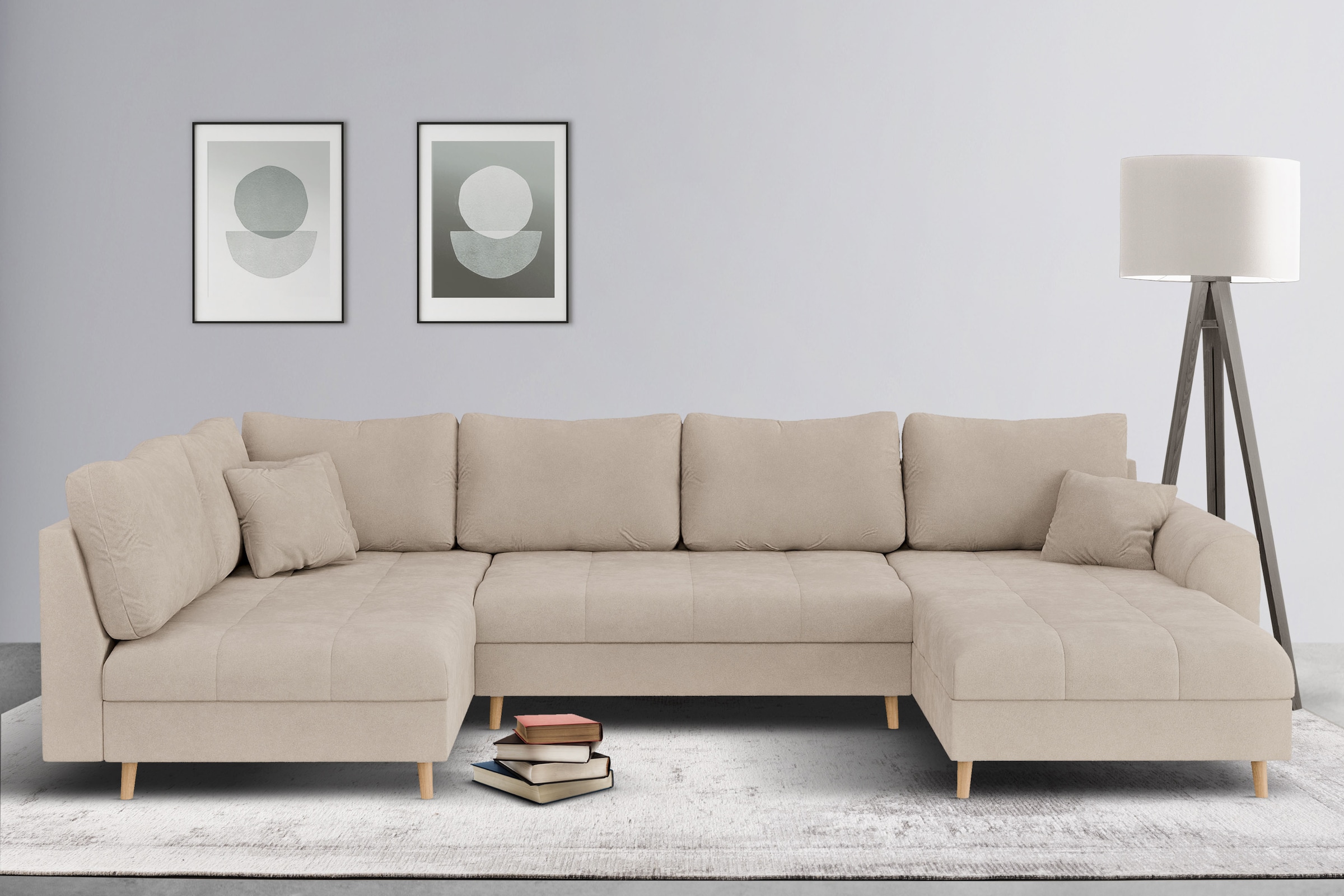 Home affaire Wohnlandschaft »CHARRE U-Form mit Ottomane, Maße B/T/H: 310/161/81 cm«, feine Steppung, lose Rücken- und Zierkissen, auch in Cord und Bouclé