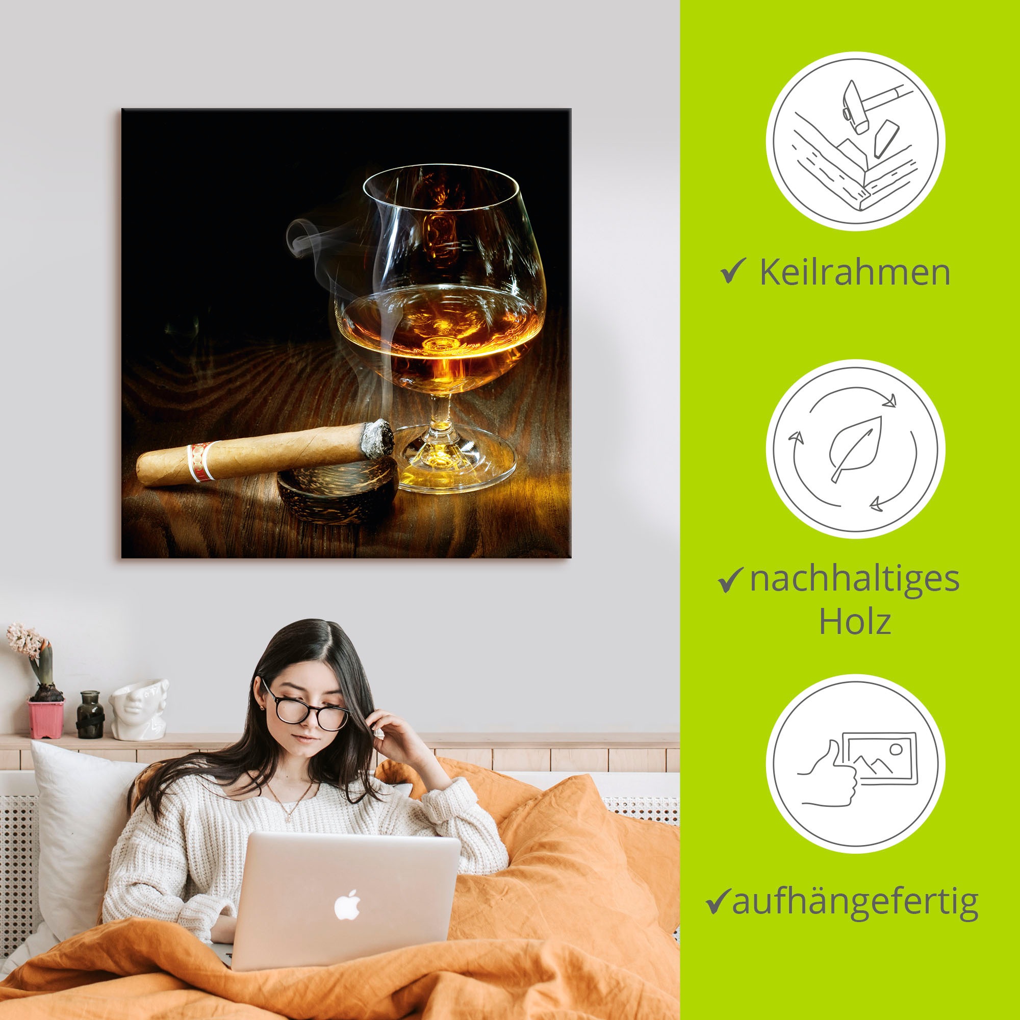Artland Wandbild »Zigarre und Cognac«, Zigarren, (1 St.), als Leinwandbild, Poster in verschied. Größen