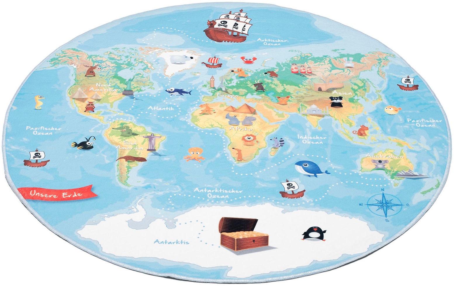 Böing Carpet Kinderteppich »Weltkarte«, rund, bedruckt, Motiv Weltkarte, wa günstig online kaufen