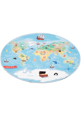 Böing Carpet Kinderteppich »Weltkarte«, rund, 4 mm Höhe, bedruckt, waschbar, Kinderzimmer kaufen