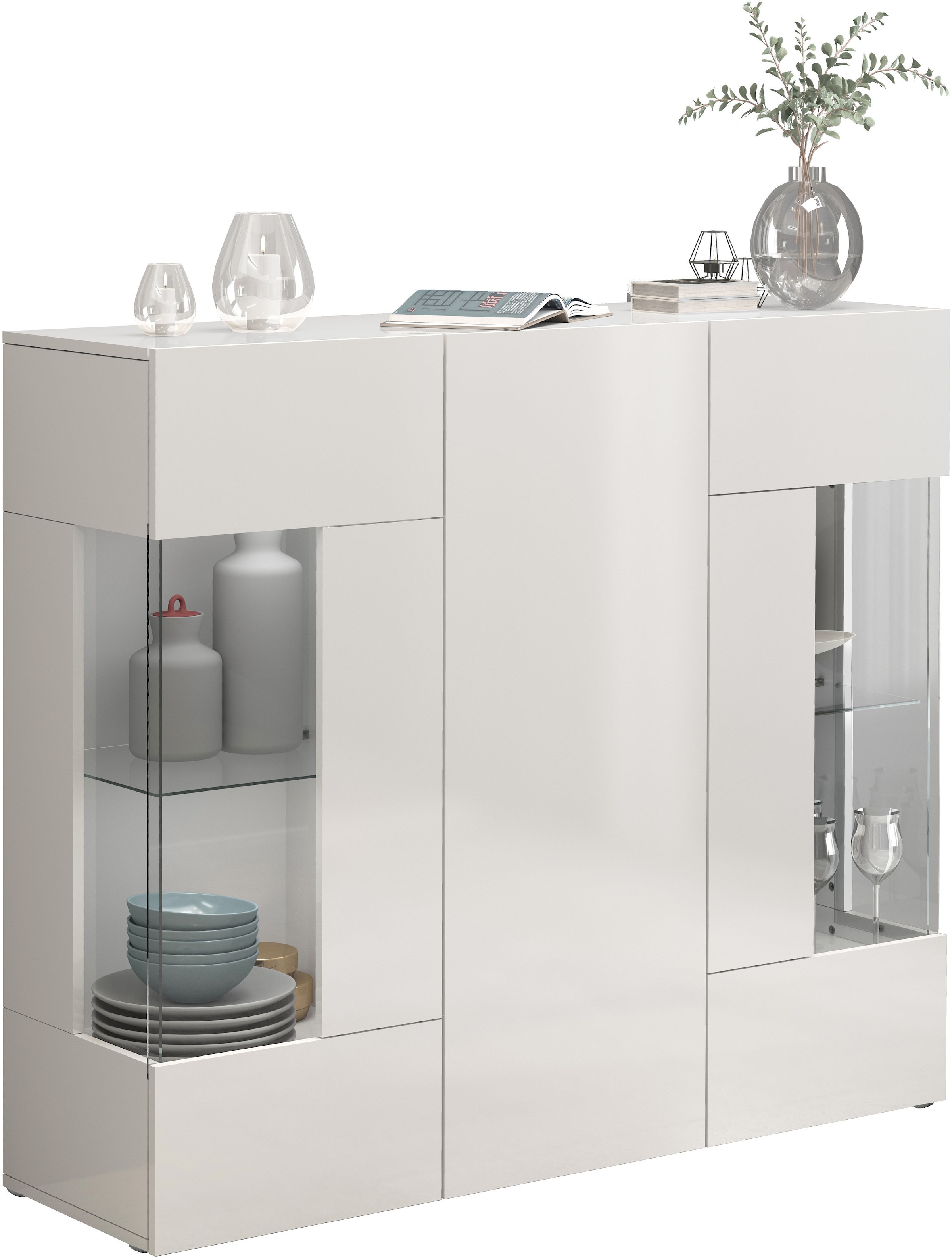 INOSIGN Highboard »Egypt, Highboard, Hochschrank, Hochkommode, Vitrine«, mit 3 Türen davon 2 mit Glaseinsatz,kompl. Hochglanz lack.,Breite 135