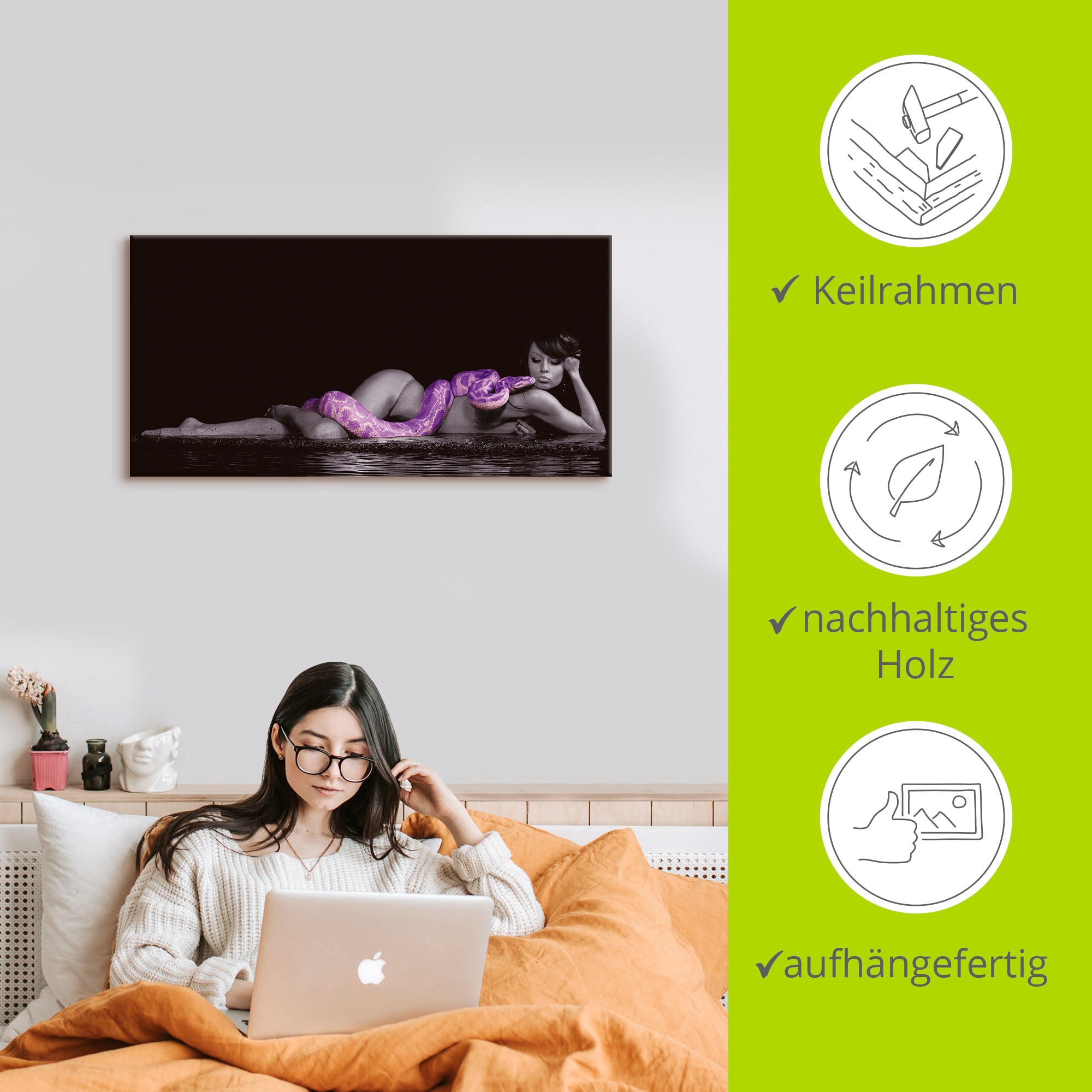 Artland Wandbild »Frau in Wasser liegend mit Python«, Frau, (1 St.), als Leinwandbild in verschied. Größen