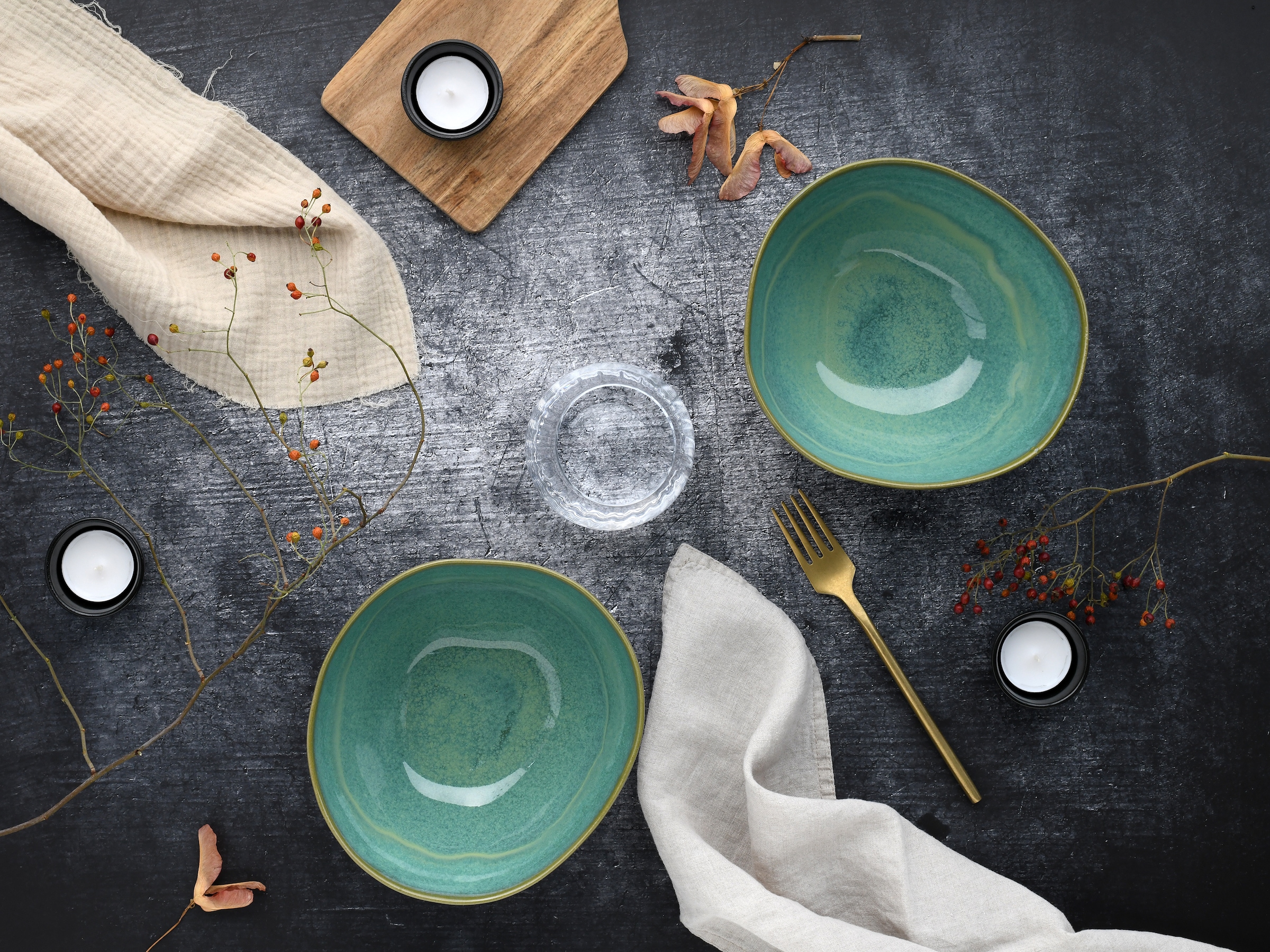 CreaTable Schale »Basalt Bio, Poke Bowl 18 cm 2-tlg«, 2 tlg., aus Steinzeug, Organische Form, Jedes Teil ein Unikat