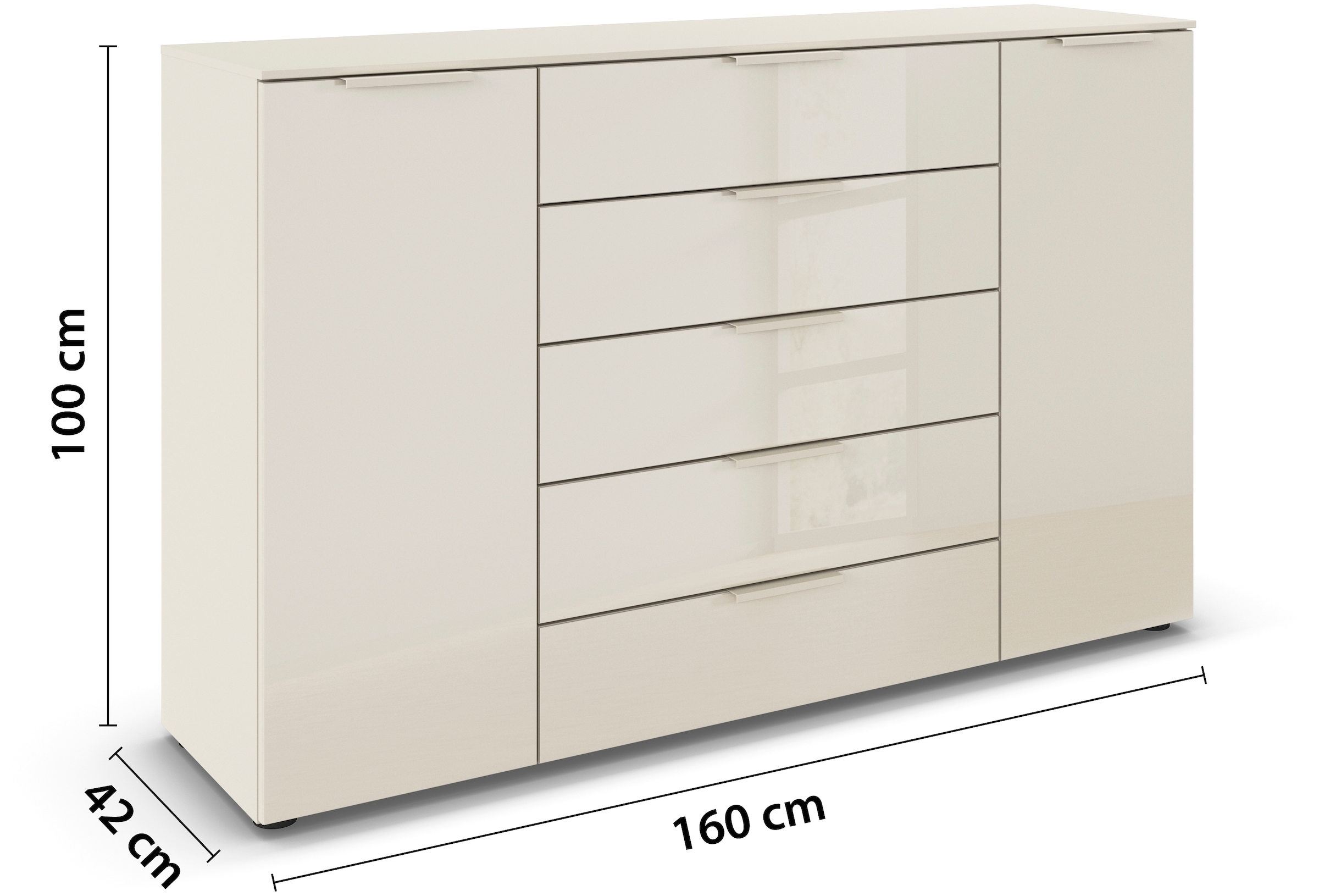 rauch Schubkastenkommode »Kommode Türkommode Sideboard Kombikommode FLIPP mit Glasfront«, (Breite 160/180 cm mit 4 Einlegeböden), 2-trg mit 5 Schubladen und Soft-Close, 2 Breiten MADE IN GERMANY