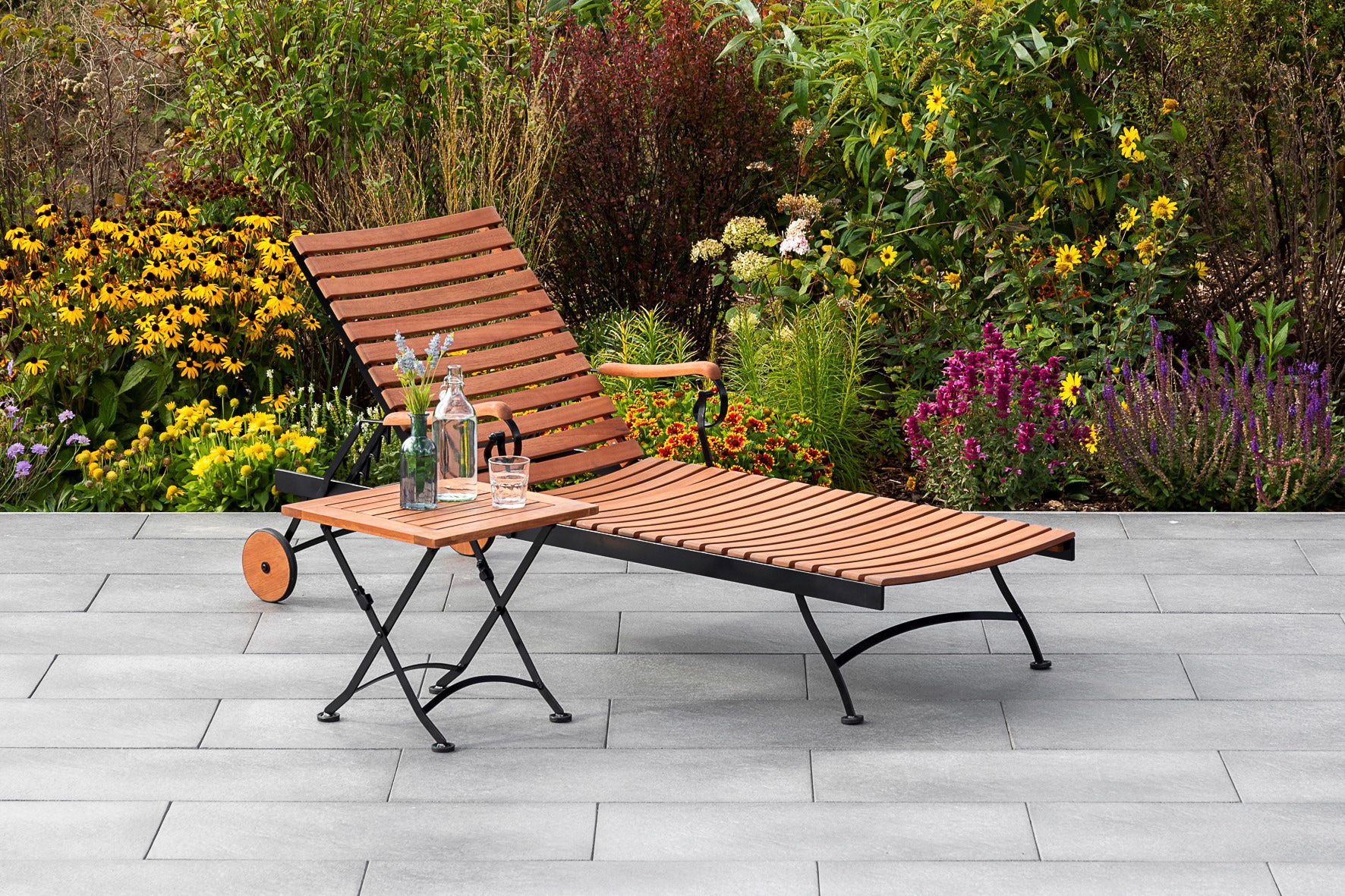 MERXX Gartenlounge-Set »Schloßgarten«, (2 tlg.), 1 Gartenliege und 1 Hocker mit Auflagen