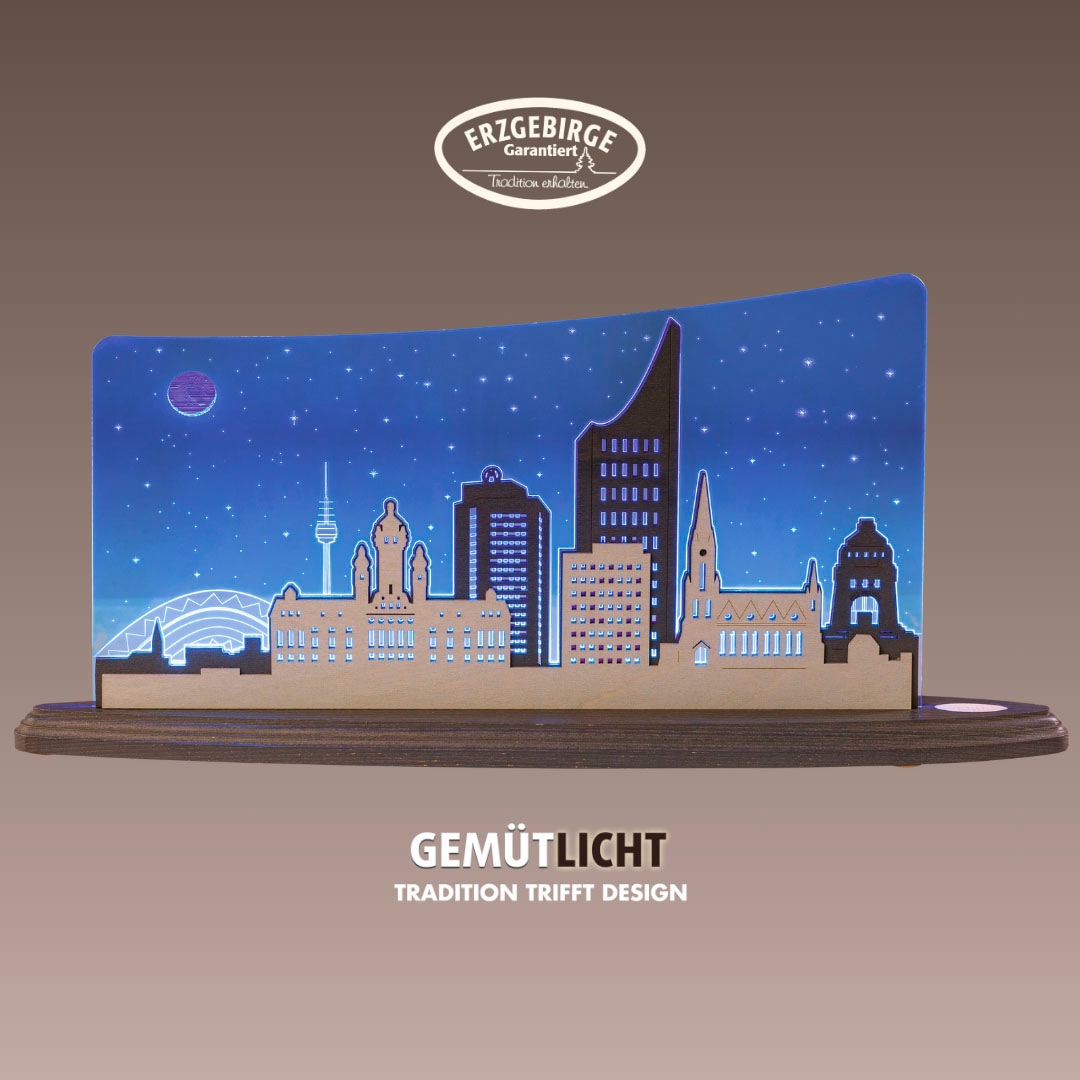 WEIGLA LED Dekolicht »Leipzig Panorama, Holz & Acrylglas, BLAU-GRAU-WEIẞ, Made in Germany« LED-Modul 1 Stk. Neutralweiß Erzgebirge garantiert,...