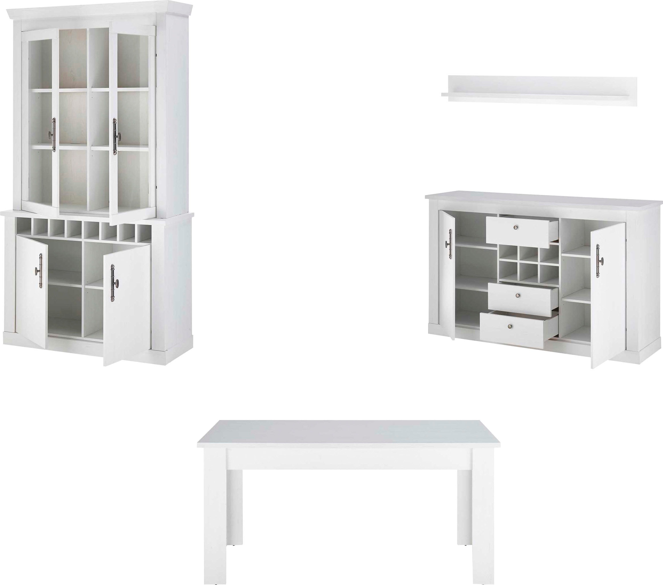 Home affaire Wohnwand »RAVENNA«, (4 St.), im romantischen Landhausstil, Griffe aus Metall, Softclose-Funktion