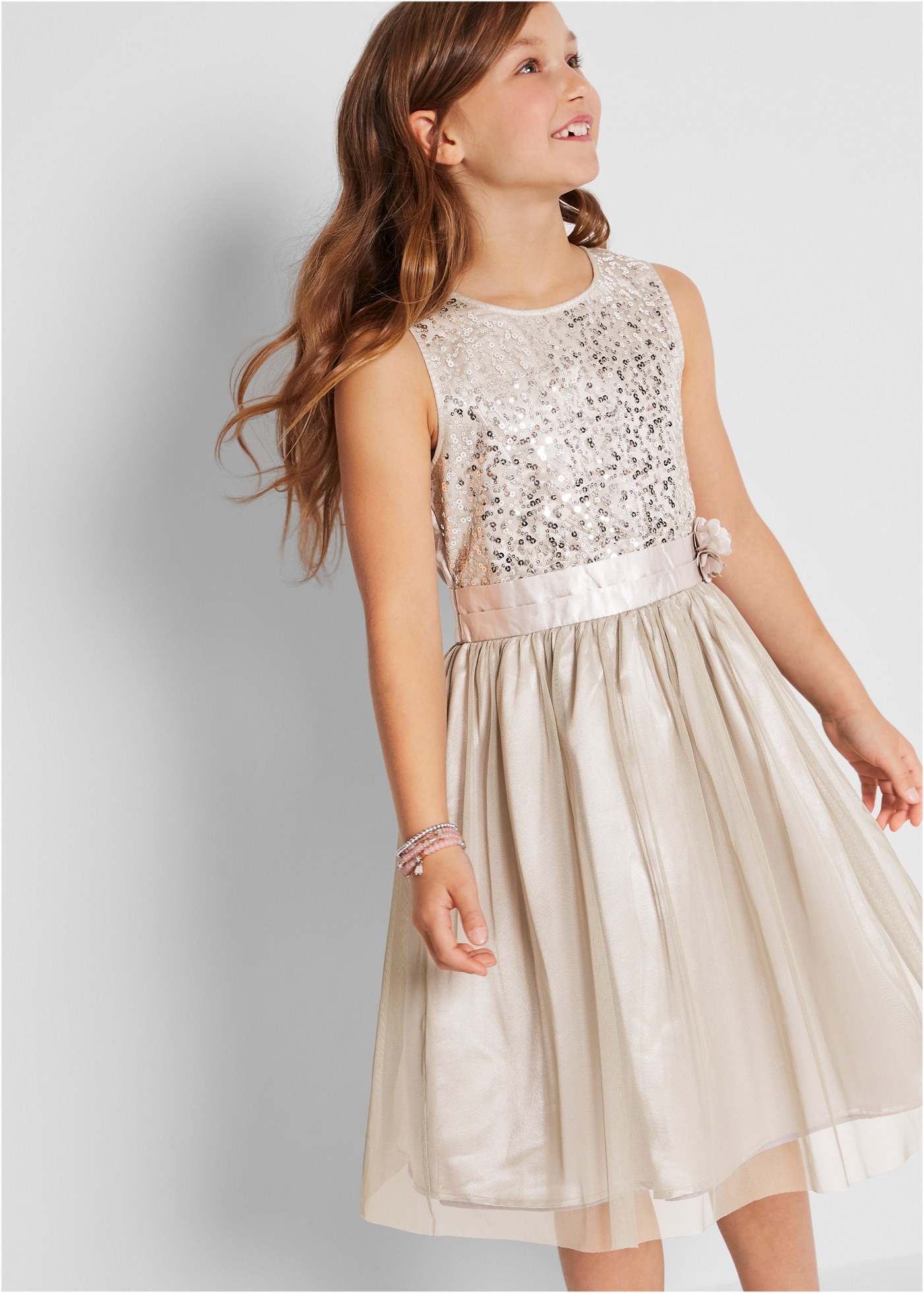 bonprix Midikleid für festliche Anlässe, Regular Fit, mehrlagiger Rockteil mit Falten