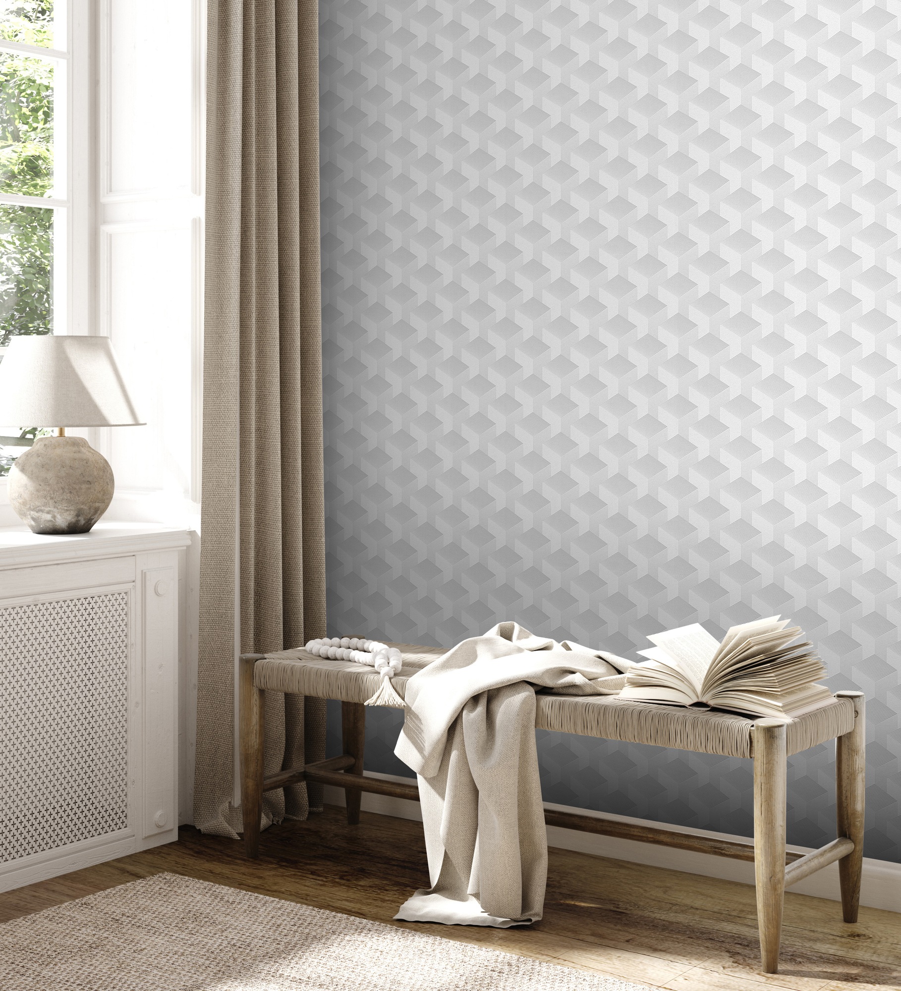 A.S. Création Vliestapete »Schlichte 3D-Tapete«, matt-gemustert-neutral, Grafiktapete 3D-Effekt Tapeten Wohnzimmer Schlafzimmer Küche modern