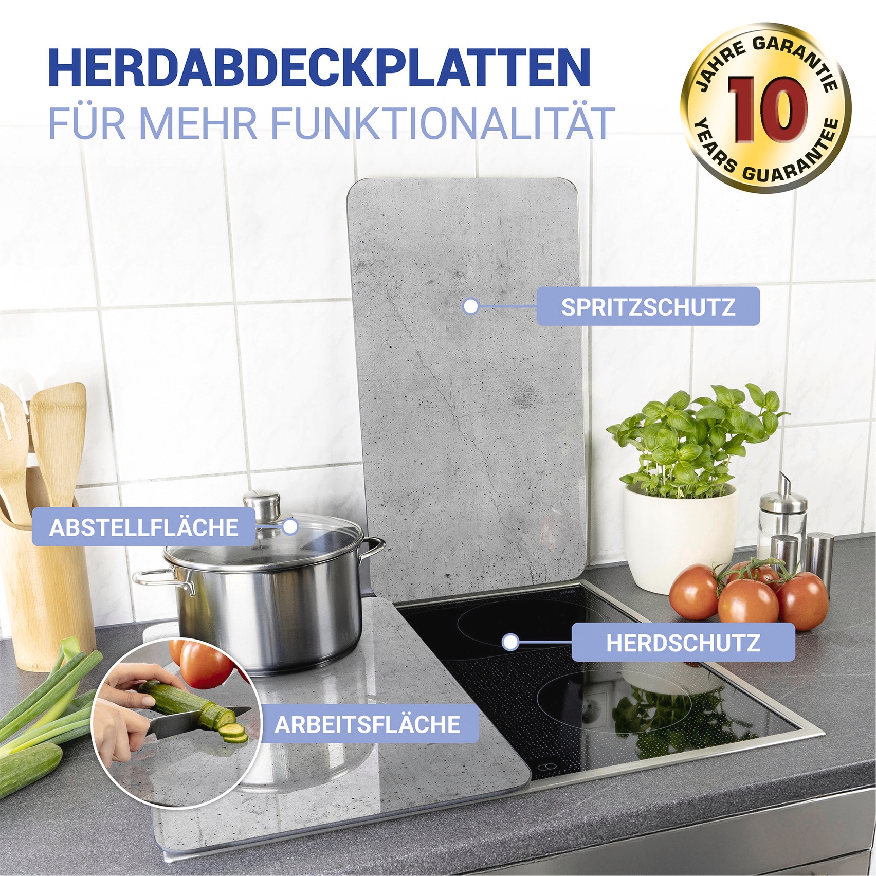 WENKO Herd-Abdeckplatte »Universal Modell Beton«, (Set, 2 tlg.), Herdabdeckung für alle Herdarten, kratzfest, mit rutschfesten Füßen