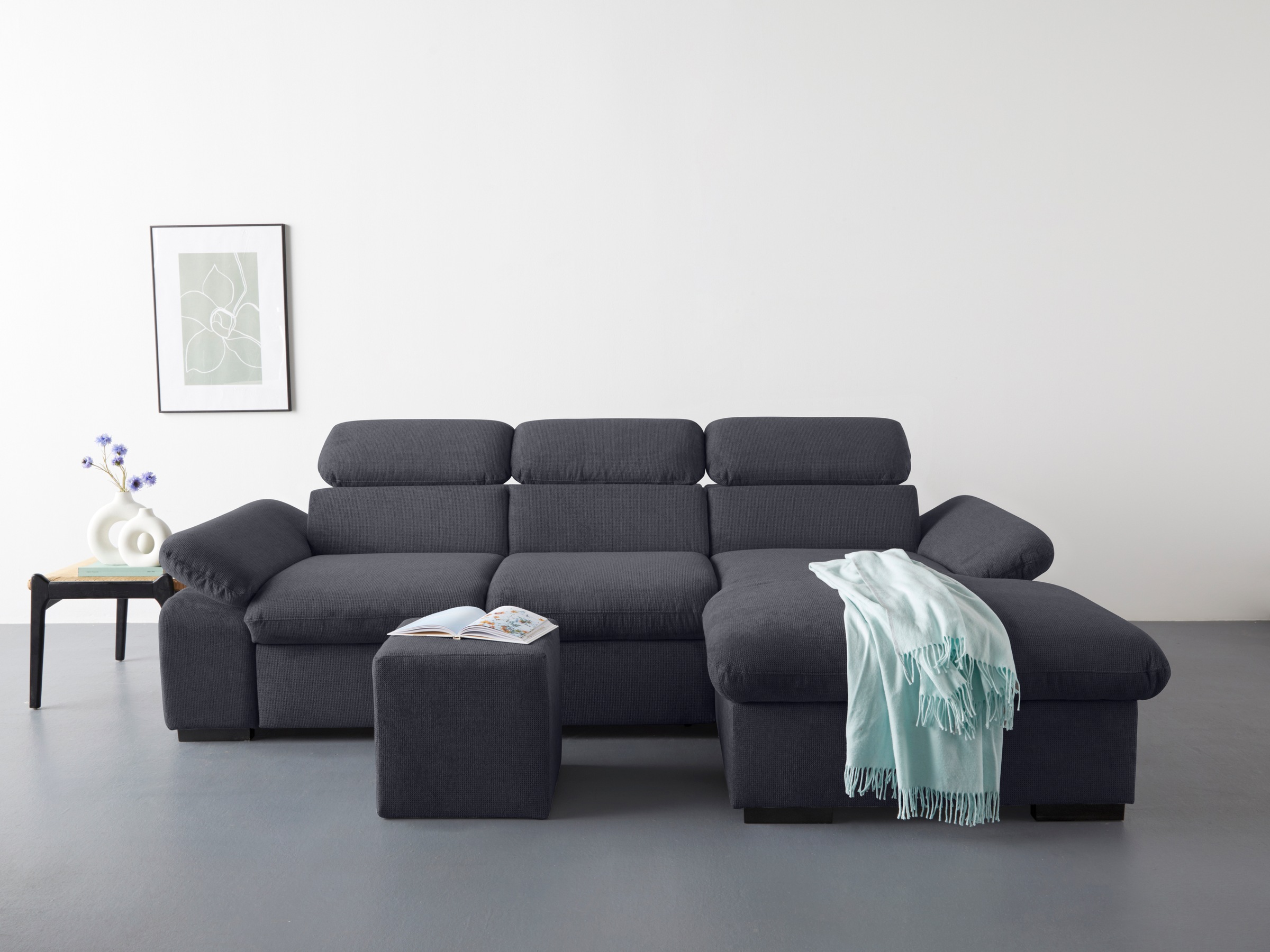 COTTA Ecksofa »Lola L-Form«, (Set, mit Hocker), mit Hocker & Kopfteilfunktion, wahlw. Bett- und Armteilfunktion
