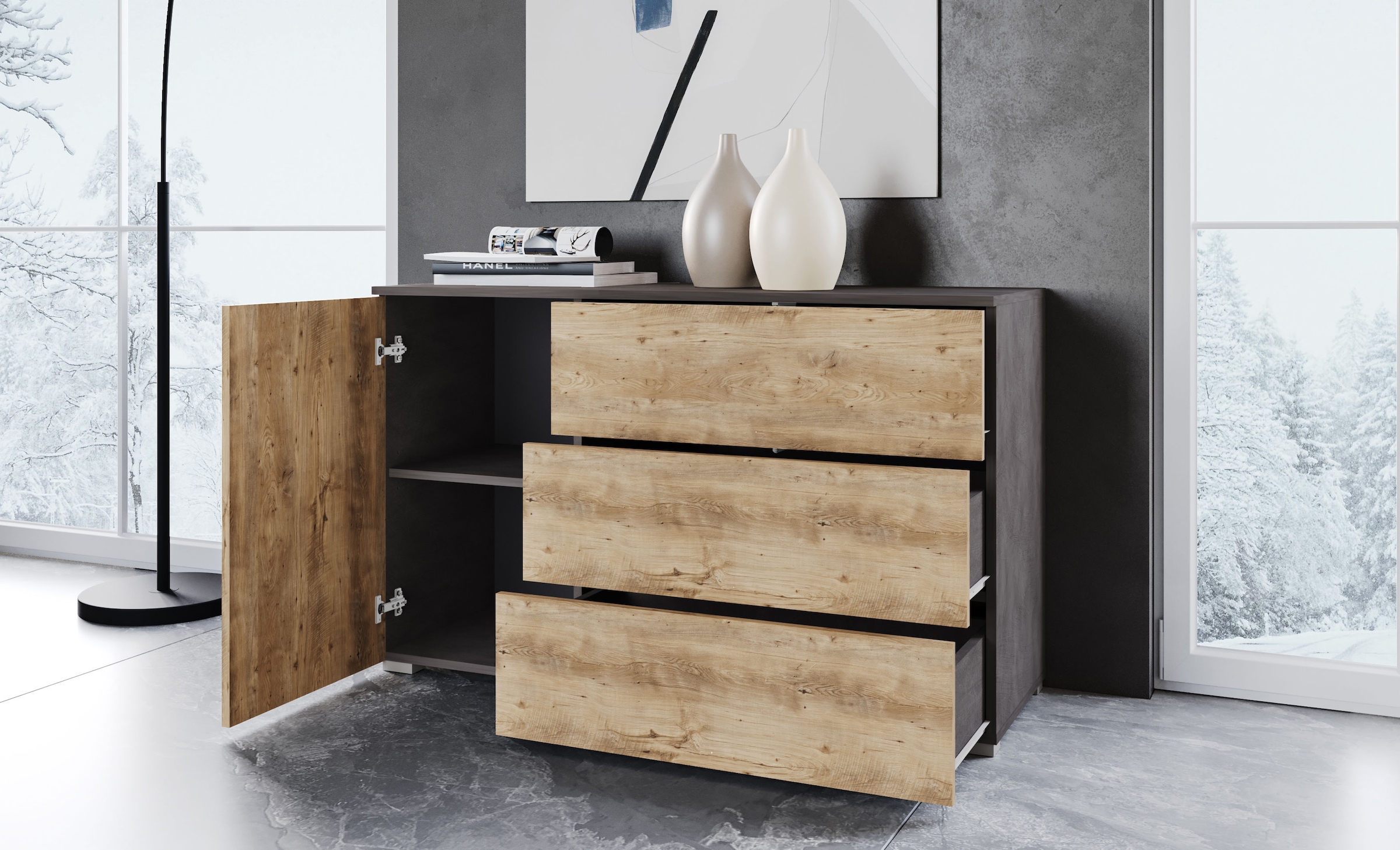 INOSIGN Sideboard »PARIS«, (1 St.), Moderne 110cm breite grifflose Kommode, vielseitig einsetzbar
