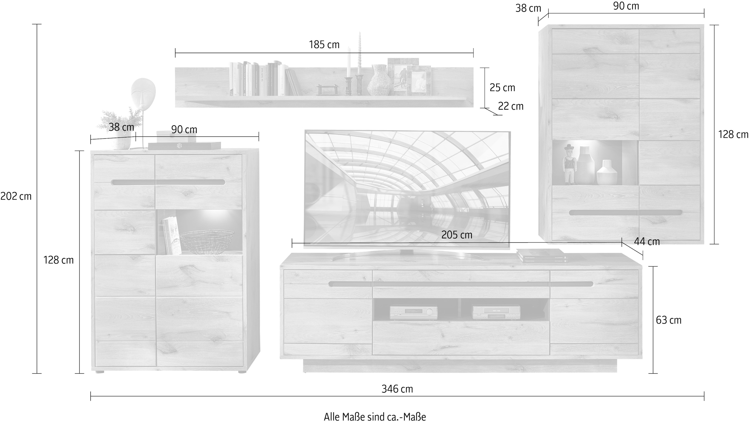 Innostyle Wohnwand »BELLANO«, (Komplett-Set, 4 St.), inkl. LED-Beleuchtung