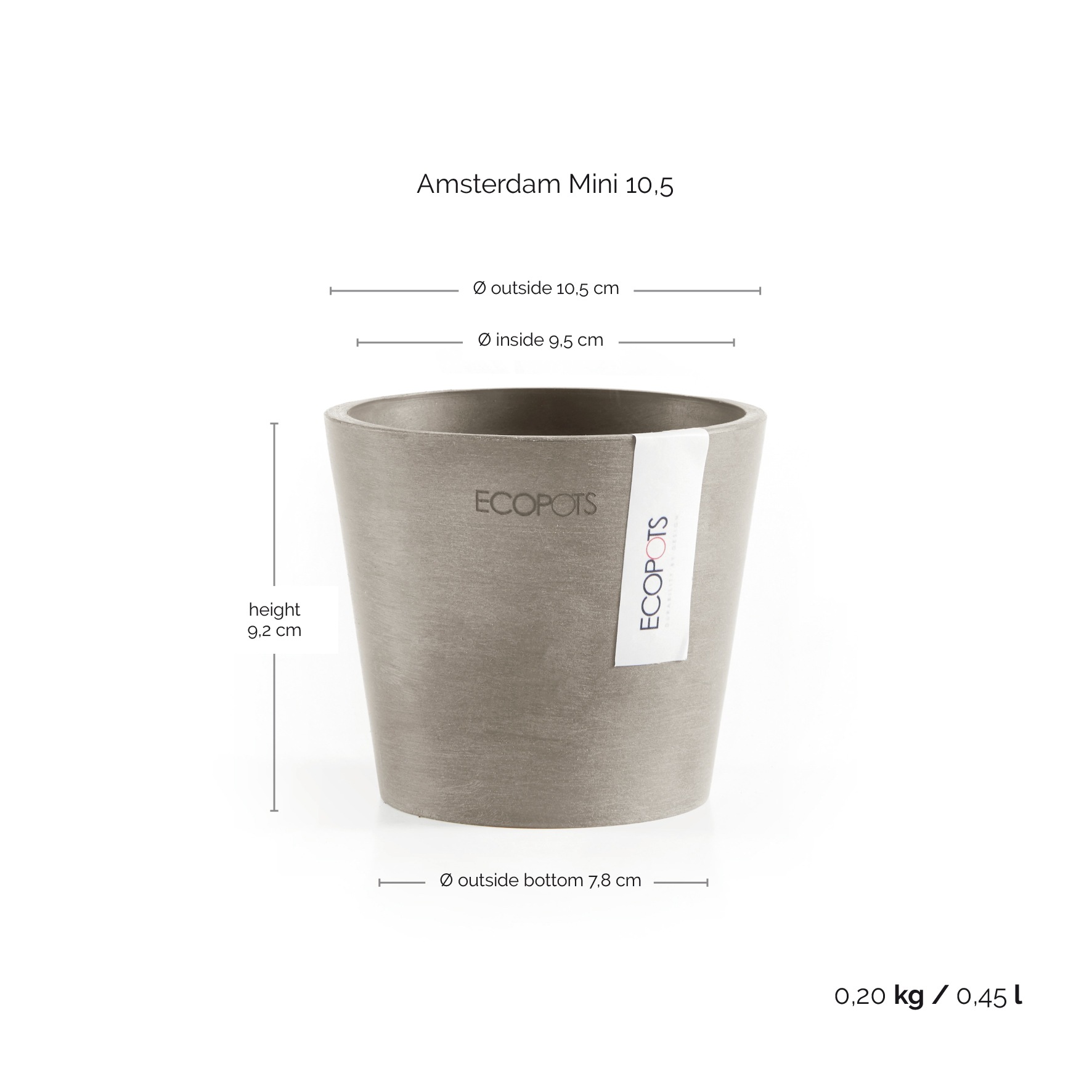 ECOPOTS Blumentopf »Amsterdam Mini«, (Set, 4 St.), verschiedene Größen mit passendem Untersetzer Ø36cm