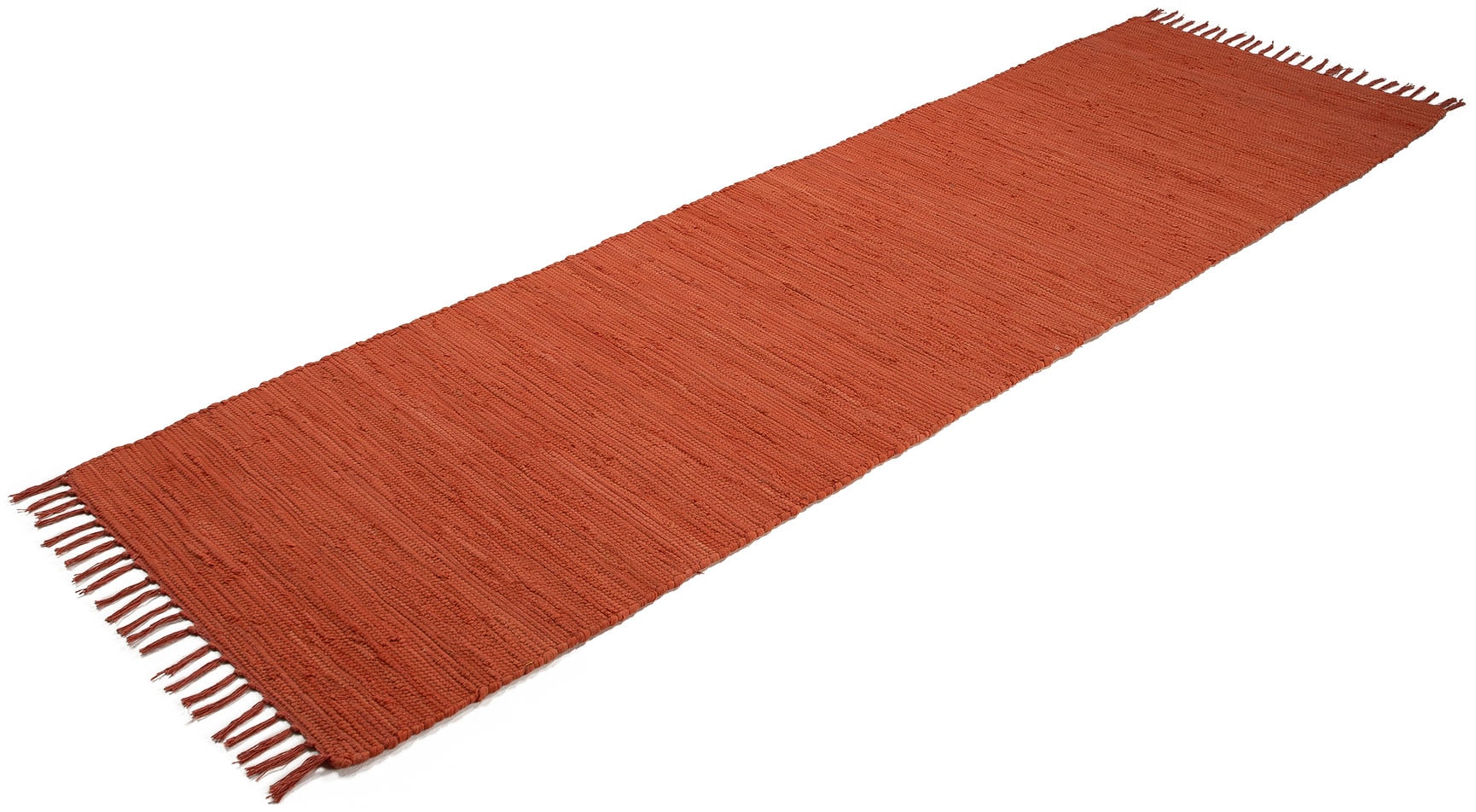 carpetfine Teppich »Kelim Chindi uni, auch als Läufer«, rechteckig, 5 mm Höhe, Wendeteppich, reine Baumwolle, handgewebt, Uni-Farben, mit Fransen