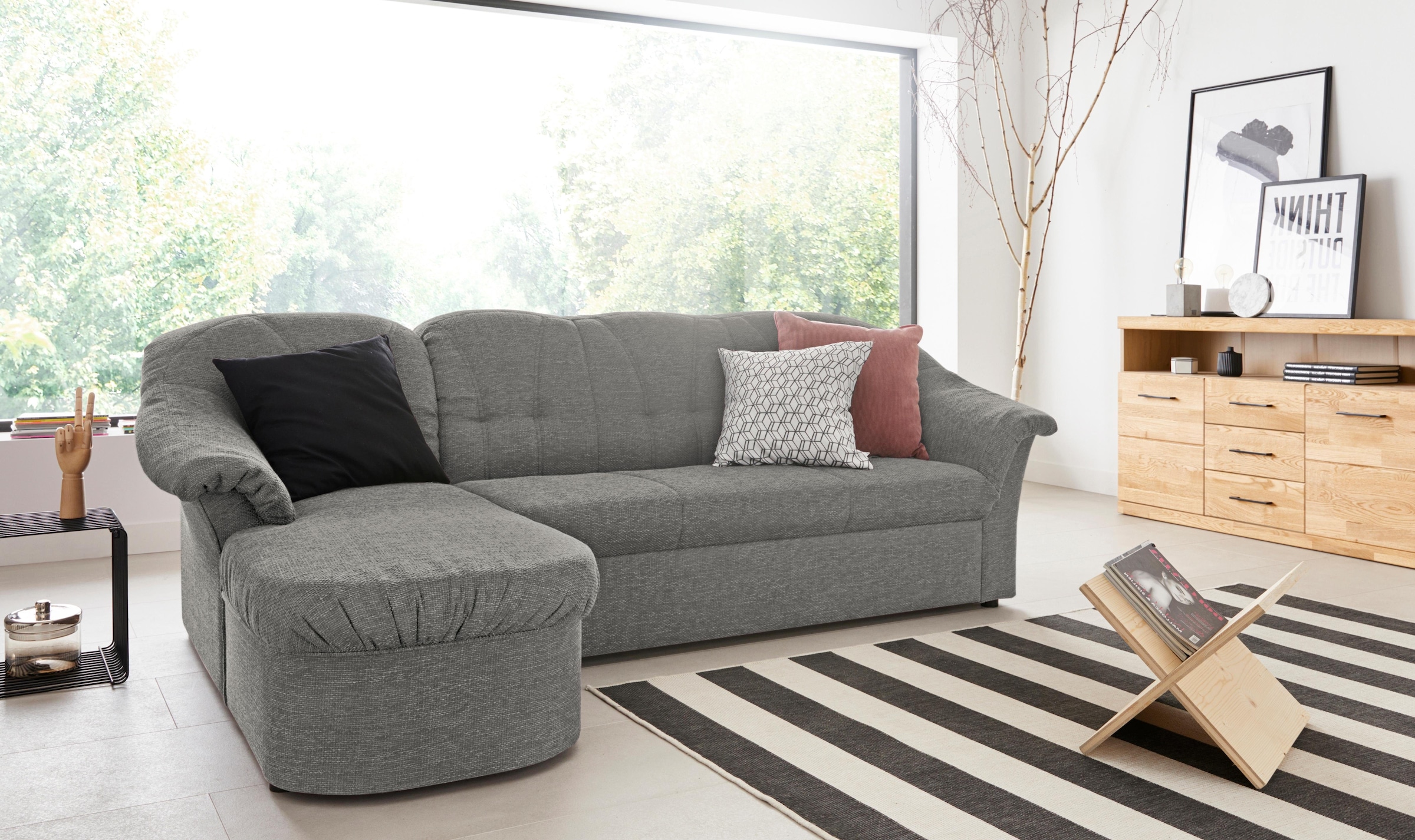 DOMO collection Ecksofa »Pegnitz, elegante Rückensteppung, kompakte Stellma günstig online kaufen