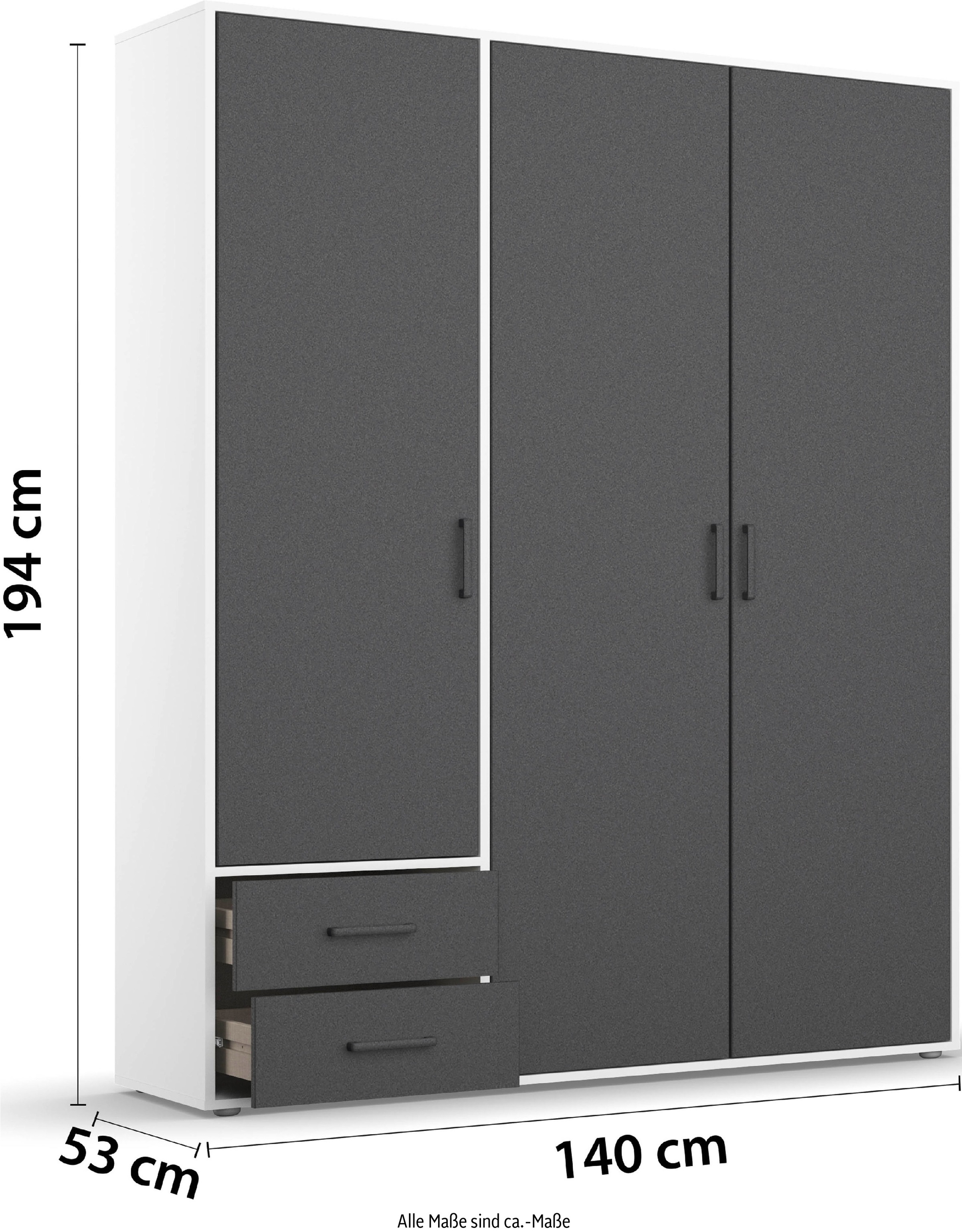 rauch Drehtürenschrank »Kleiderschrank Schrank Garderobe Wäscheschrank VOYAGER«, (in 3 verschiedenen Ausstattungen BASIC/CLASSIC/PREMIUM), moderne Griffe in Graumetallic mit Außenschubkästen MADE IN GERMANY