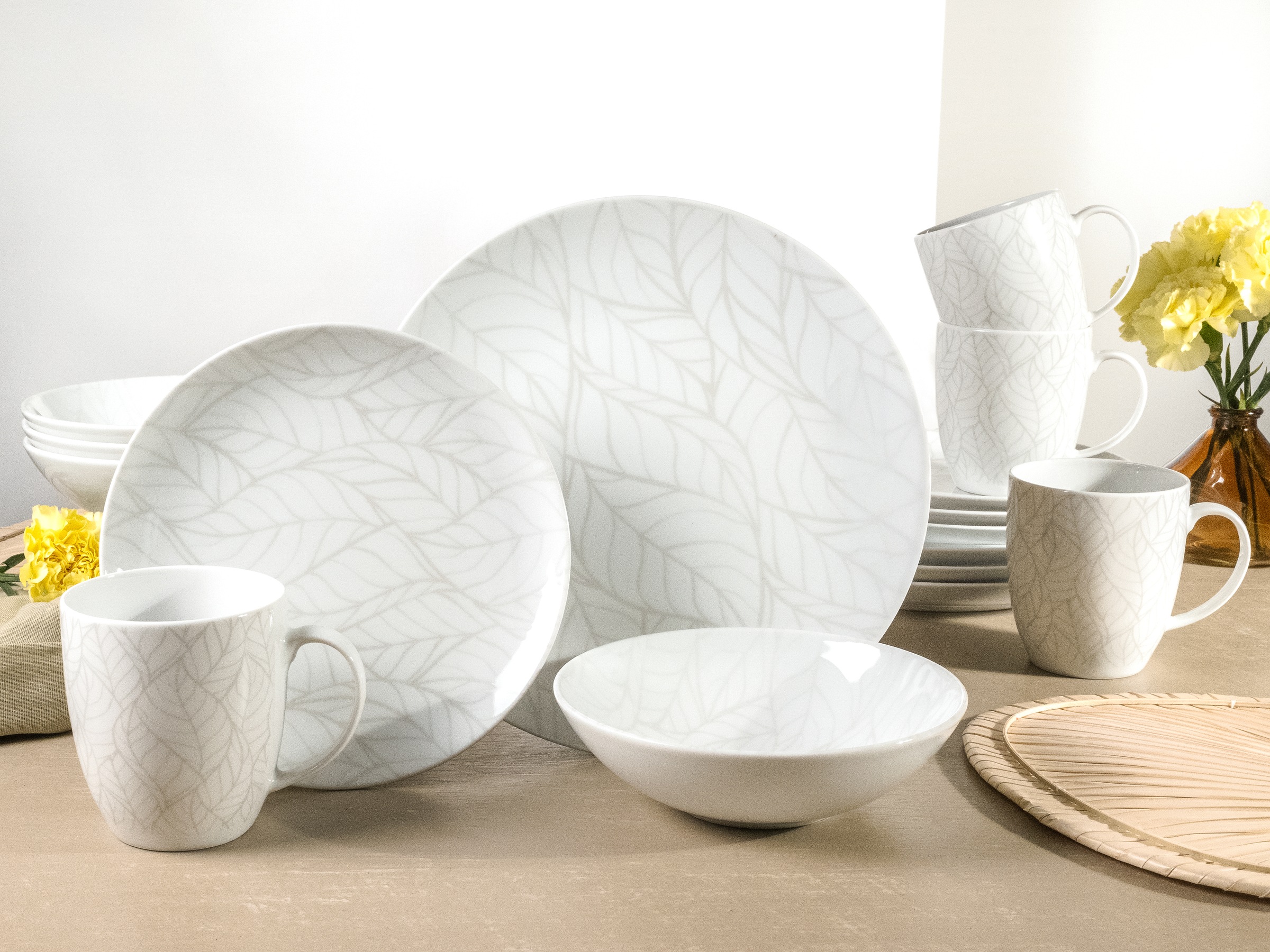 CreaTable Kombiservice »Geschirr-Set Home - Blätter« Service, weiß, Used-un günstig online kaufen