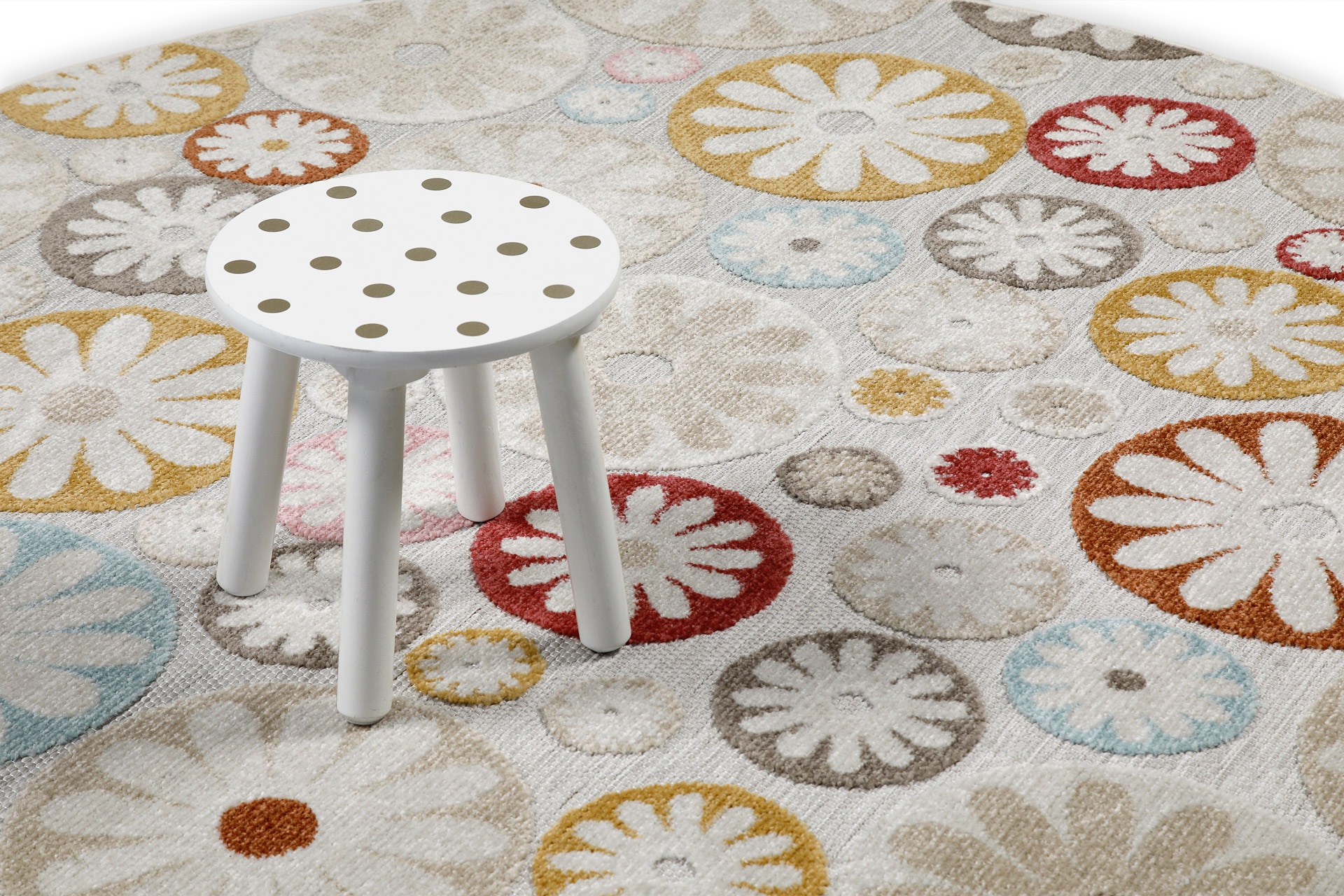 Wecon home Outdoorteppich »Flowerdrops«, rund, 5 mm Höhe, für Innen & Außen, strapazierfähig, pflegeleicht, Hoch-Tief Effekt
