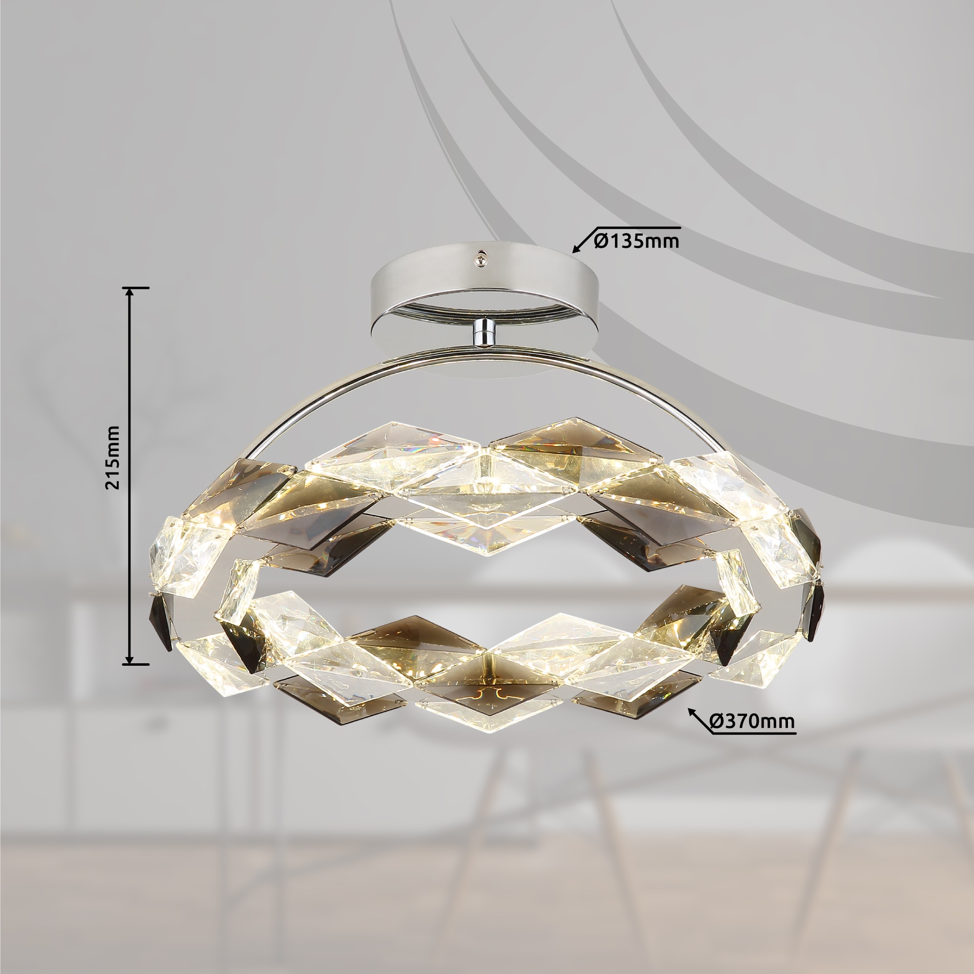 GLOBO LIGHTING LED Deckenleuchte »KARILION« LED-Modul Tageslichtweiß Deckenlampe/Acrylkristalle rauchfarben/ø: 370mm