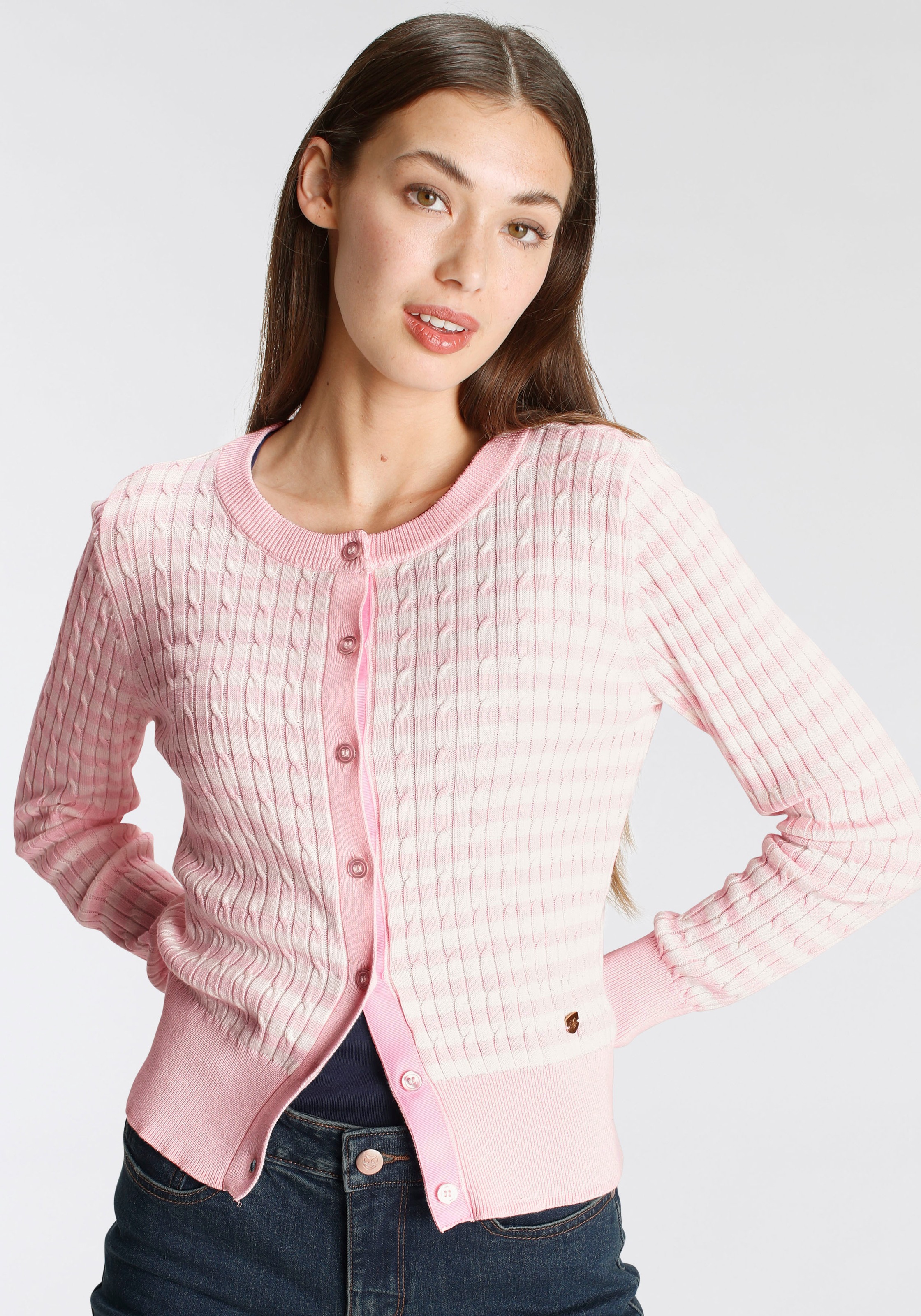 DELMAO Strickjacke, mit Streifen und Zopfstrickmuster ---NEUE MARKE! kaufen