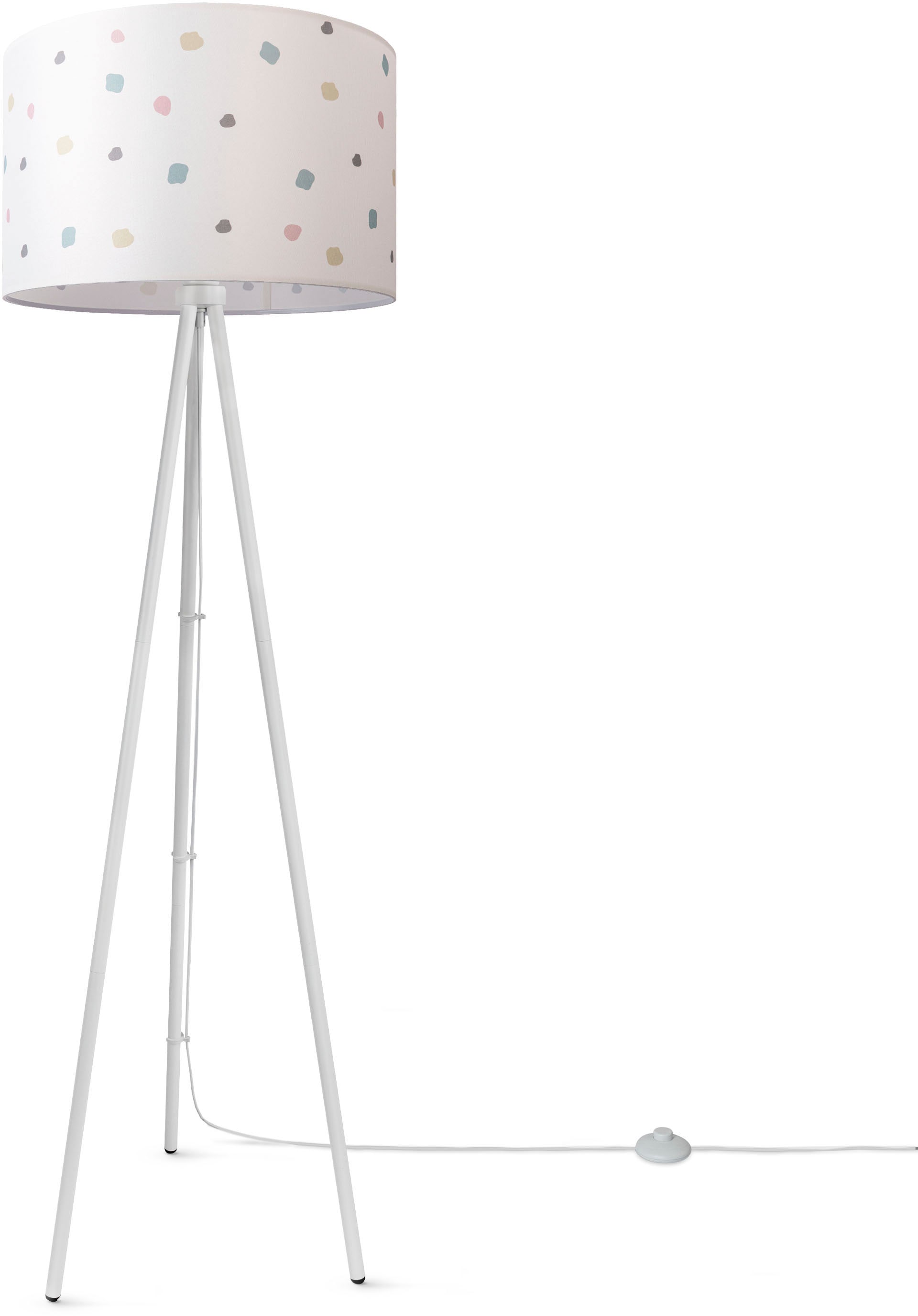 Paco Home Stehlampe »Trina Dots«, Dreibein Lampenschirm Rund Stoff Standlam günstig online kaufen