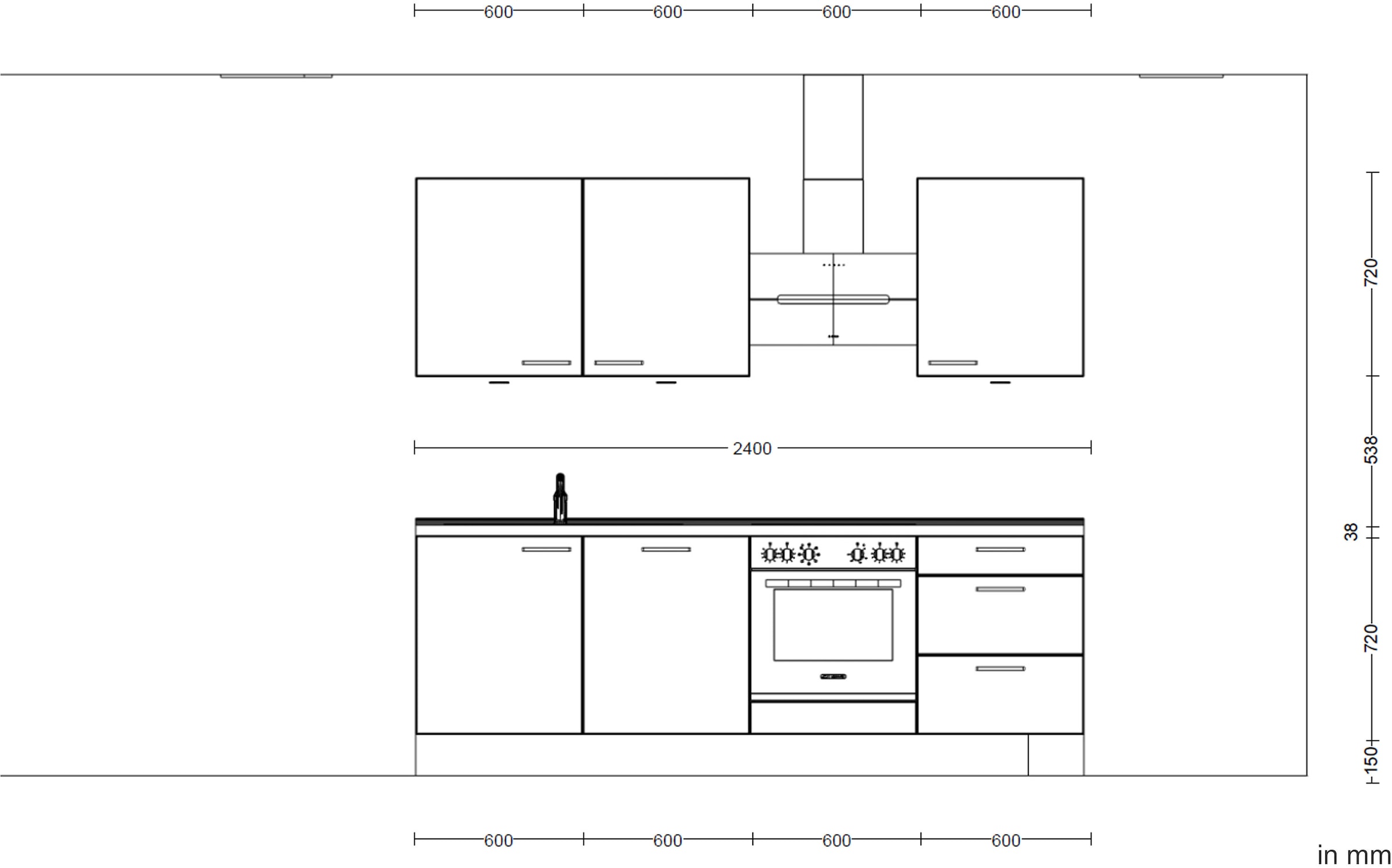 nobilia® Küchenzeile »"Touch II"«, vormontiert, Ausrichtung wählbar, Breite 240 cm, wahlw. mit E-Geräten