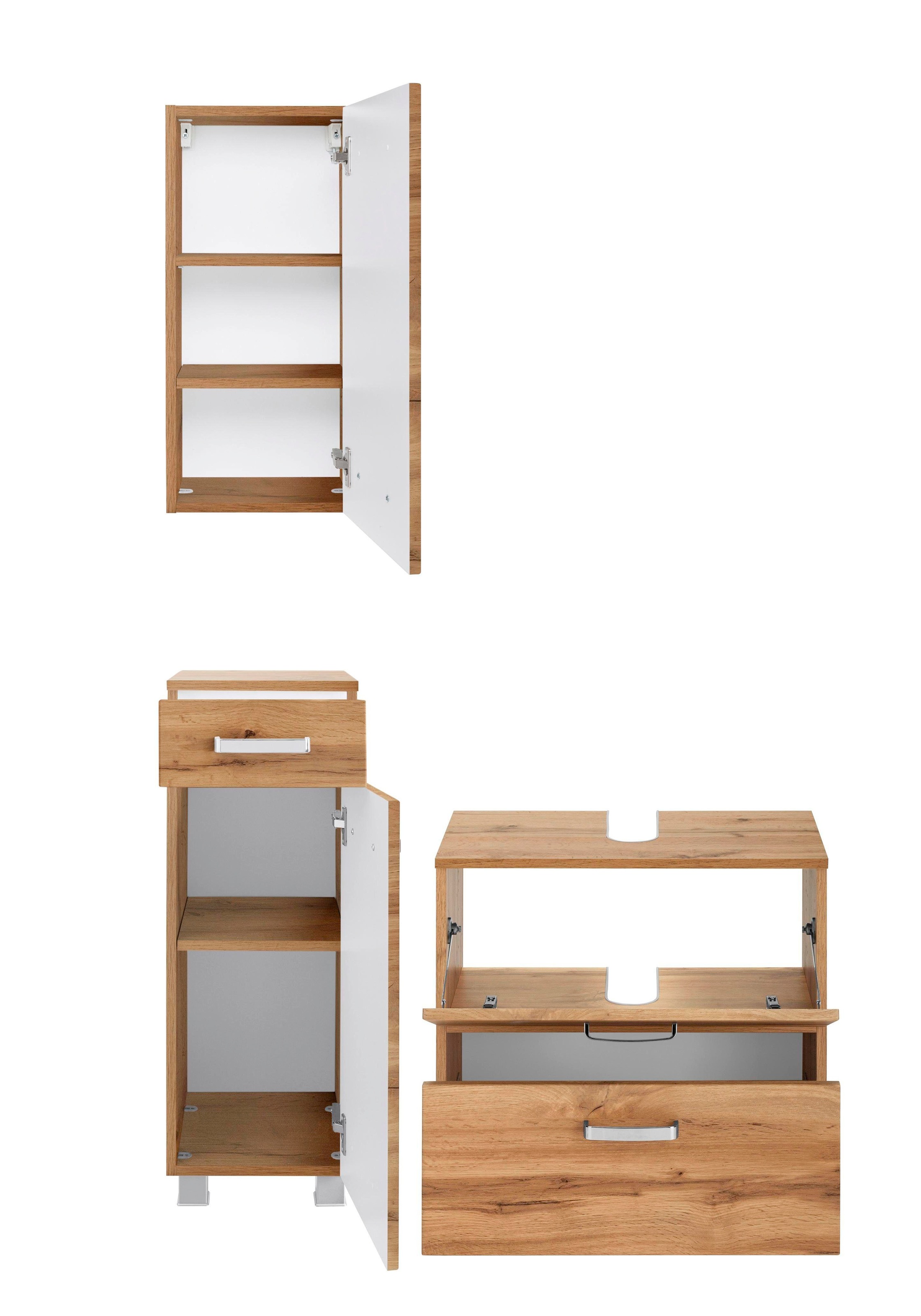 welltime Badmöbel-Set »Ravenna«, (3 St.), Hängeschrank, Unterschrank, Wasch günstig online kaufen