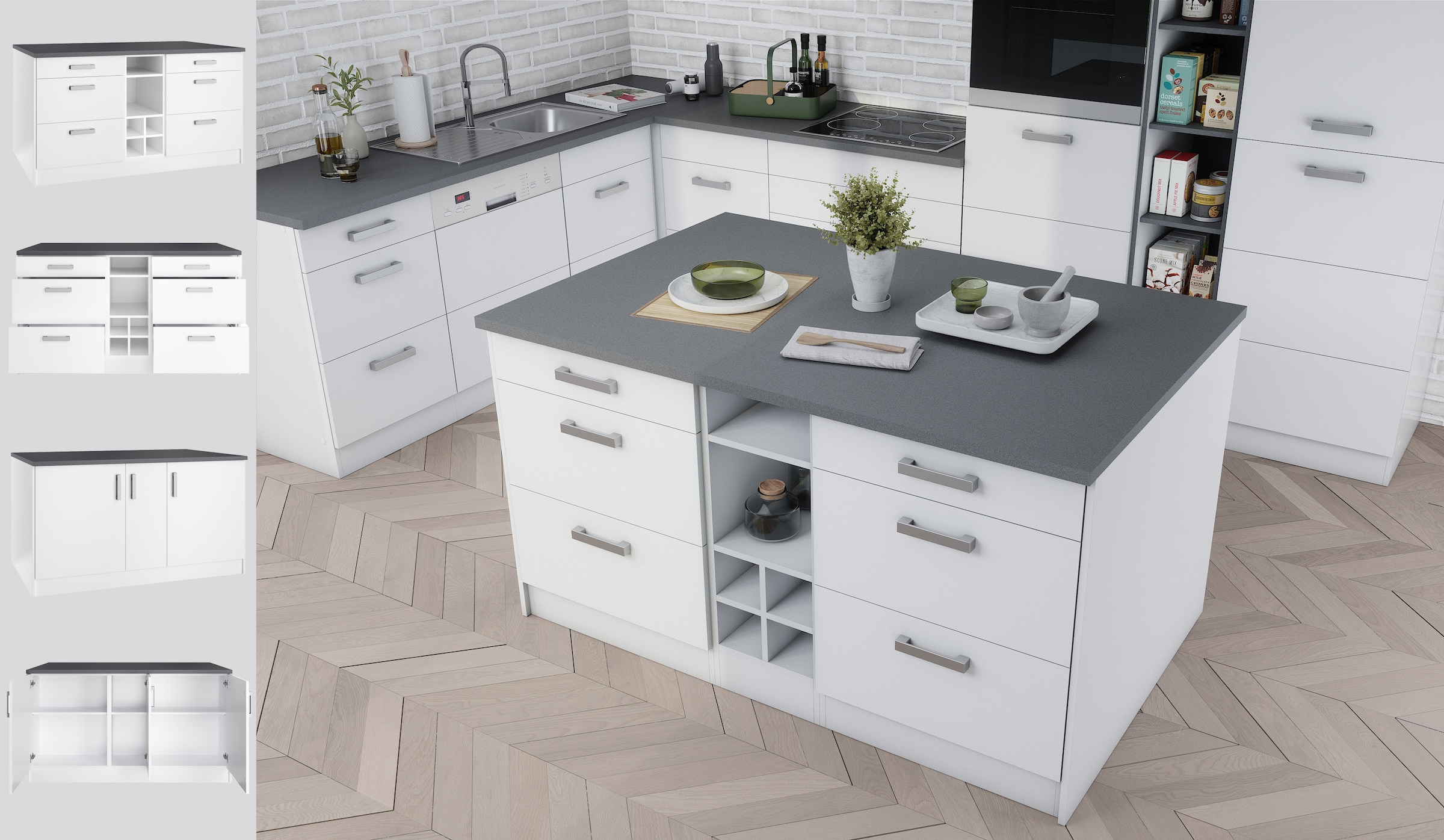 KOCHSTATION Kücheninsel »KS-Toronto«, Breite 153 cm, MDF-Fronten, Flaschenregal